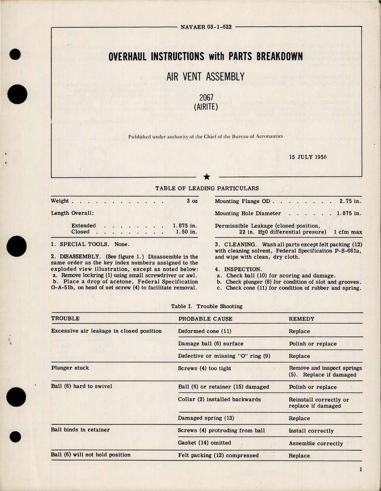 Sample page 1 from AirCorps Library document: Overhaul Instructions with Parts Breakdown for Air Vent Assembly - 2067