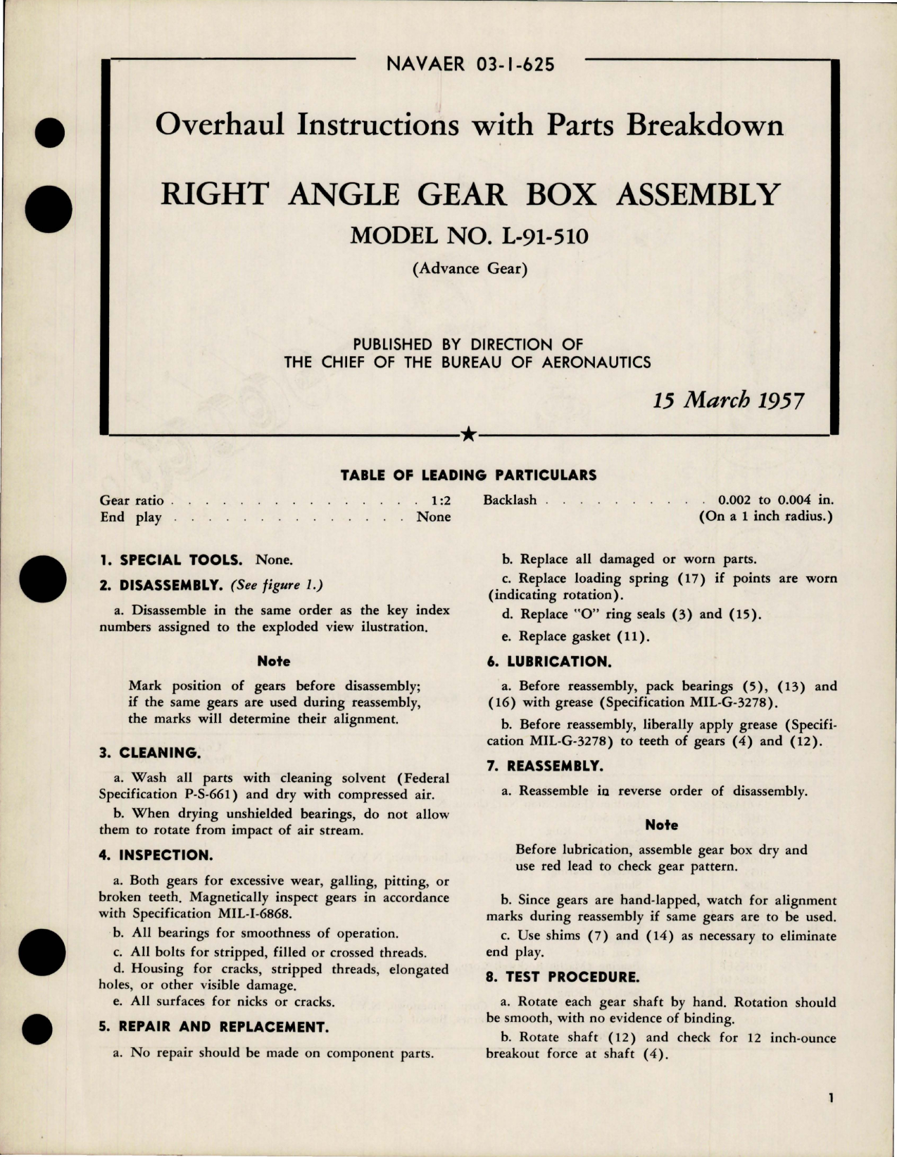 Sample page 1 from AirCorps Library document: Overhaul Instructions with Parts Breakdown for Right Angle Gear Box Assembly - Model L-91-510 