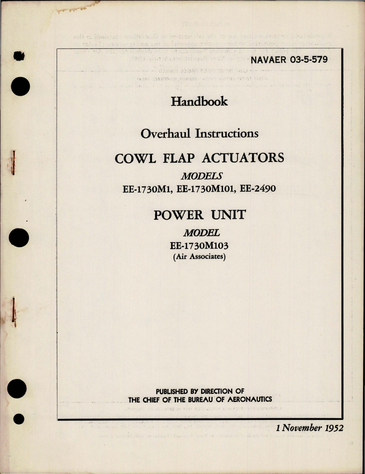 Sample page 1 from AirCorps Library document: Overhaul Instructions for Cowl Flap Actuators and Power Unit 