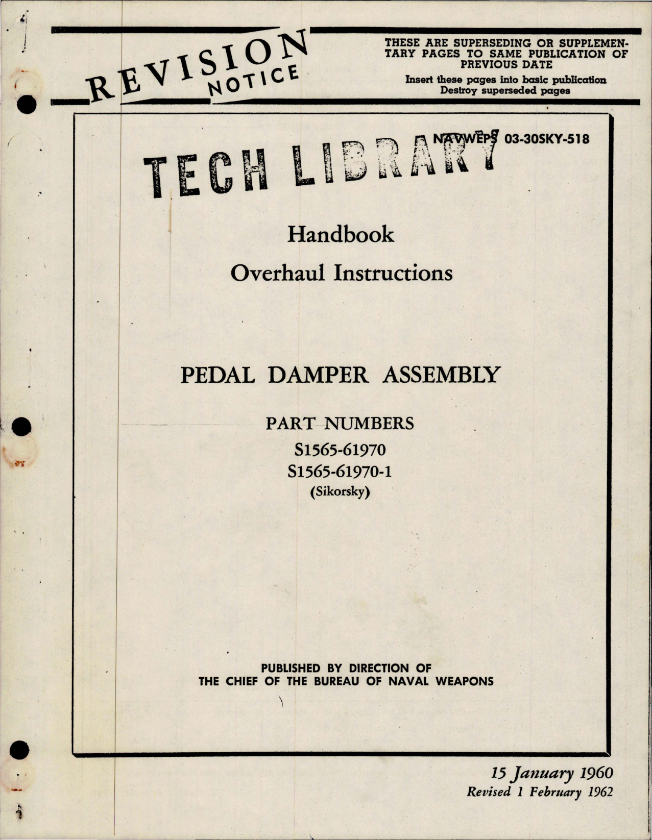 Sample page 1 from AirCorps Library document: Overhaul Instructions for Pedal Damper Assembly - Parts S1565-61970 and S1565-61970-1