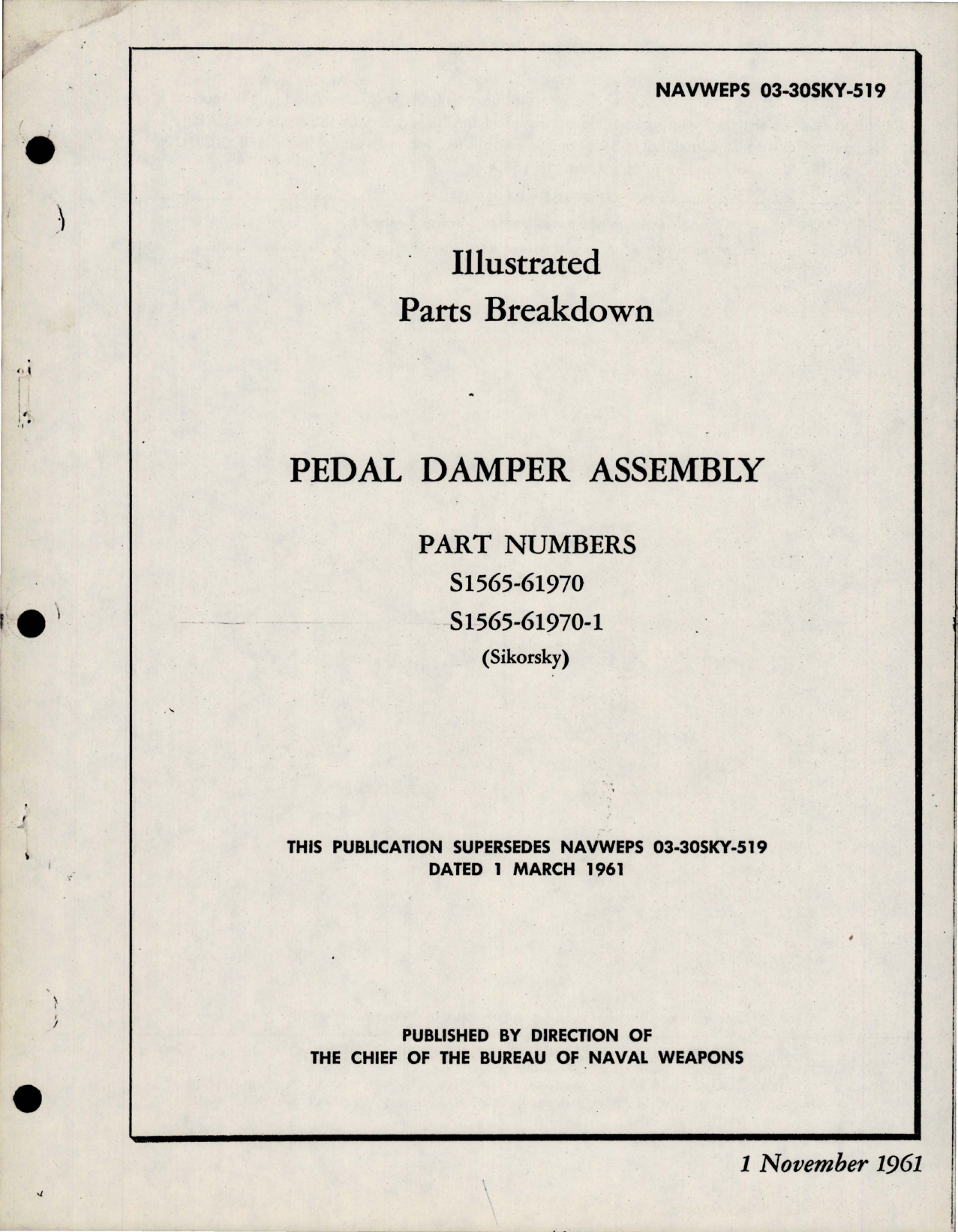 Sample page 1 from AirCorps Library document: Parts Breakdown for Pedal Damper Assembly - Parts S1565-61970 and S1565-61970-1