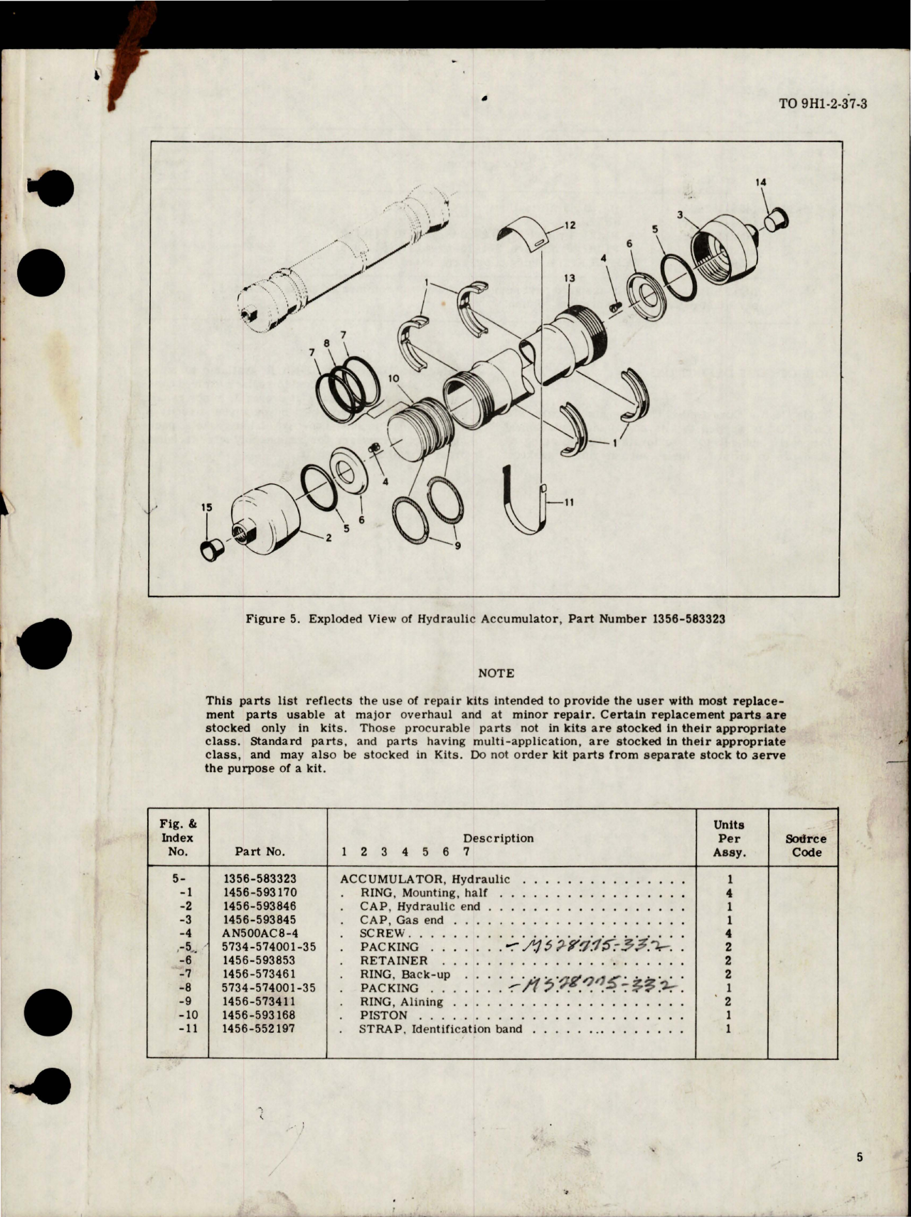 Sample page 5 from AirCorps Library document: Overhaul Instructions with Parts Breakdown for Hydraulic Accumulator - Part 1356-583323 