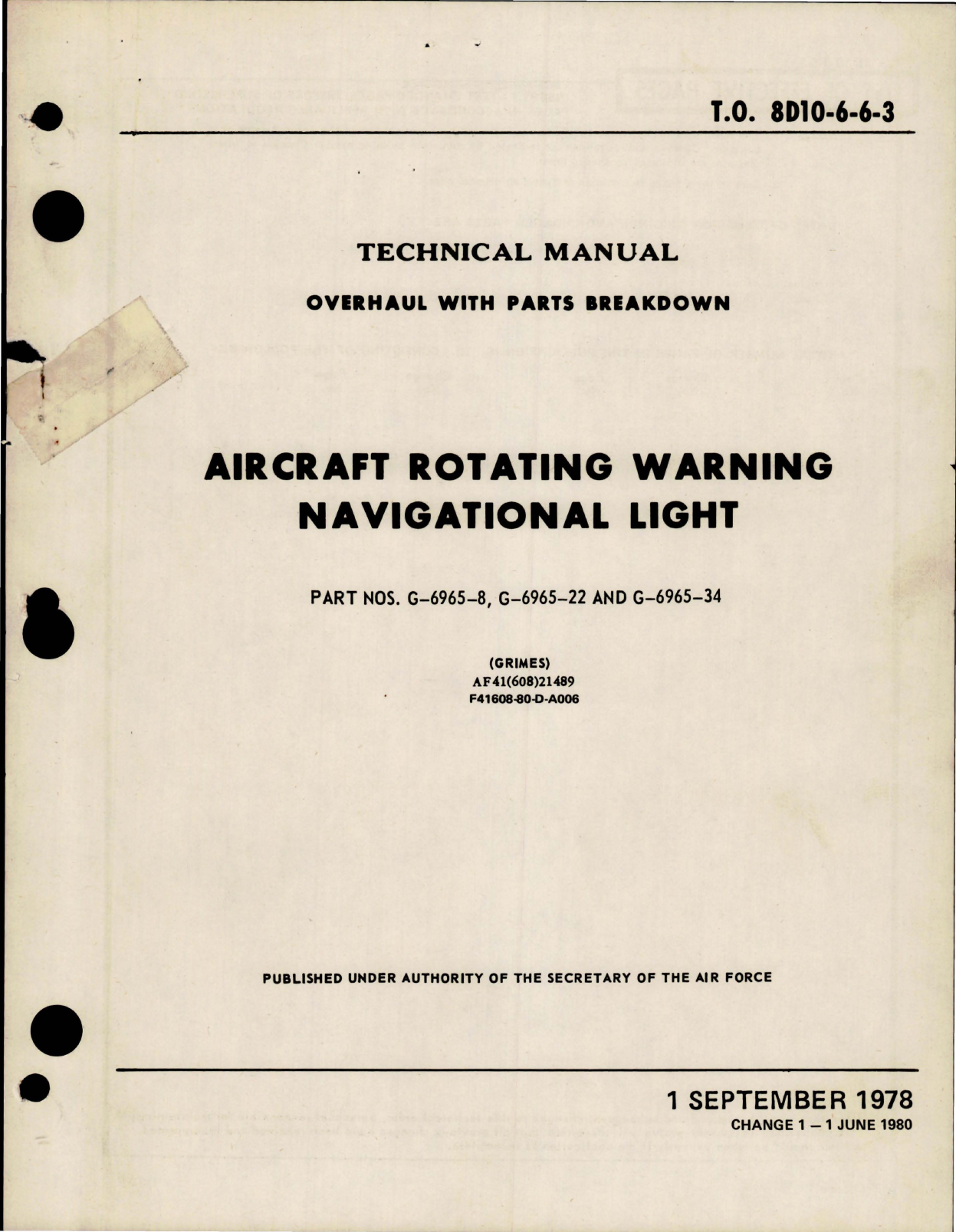 Sample page 1 from AirCorps Library document: Overhaul with Parts Breakdown for Rotating Warning Navigational Light
