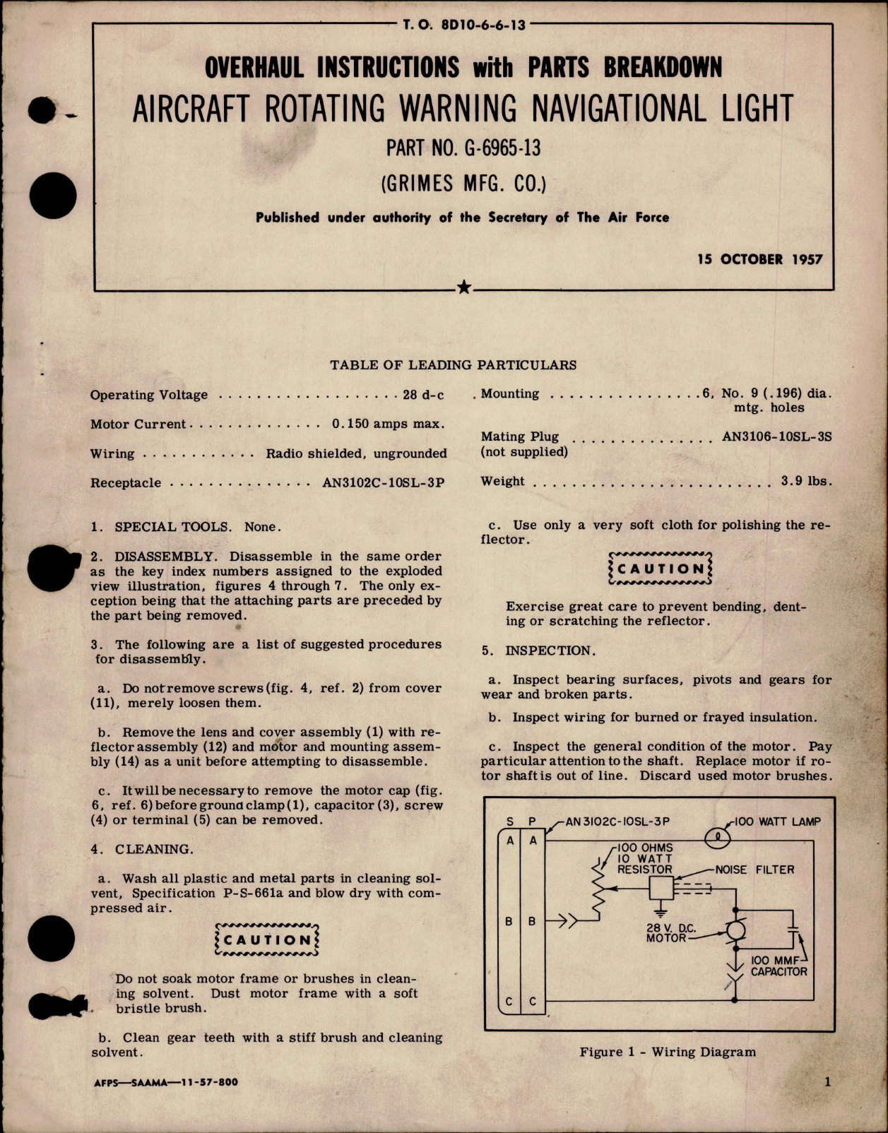 Sample page 1 from AirCorps Library document: Overhaul Instructions with Parts for Rotating Warning Navigational Light - Part G-6965-13