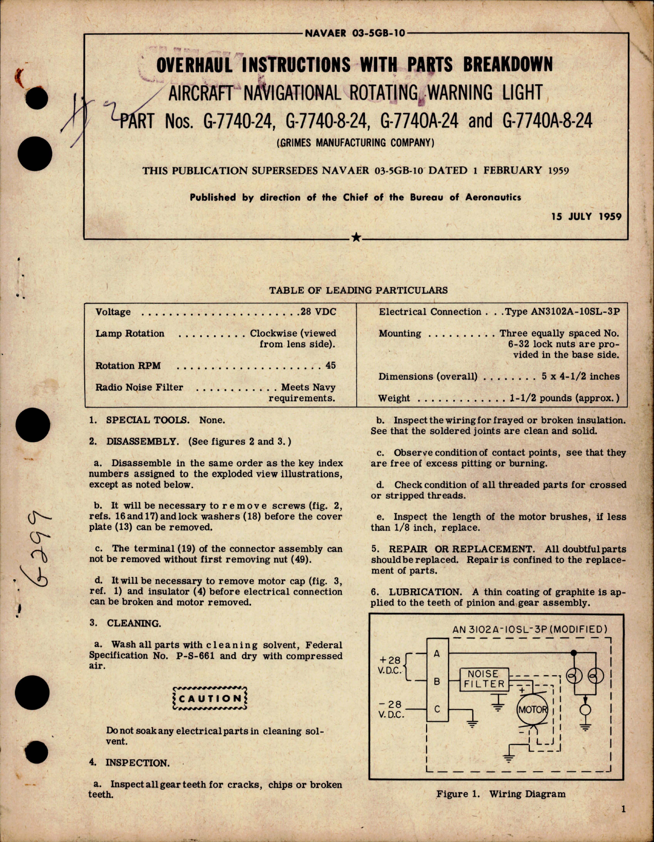 Sample page 1 from AirCorps Library document: Overhaul Instructions with Parts for Navigational Rotating Warning Light