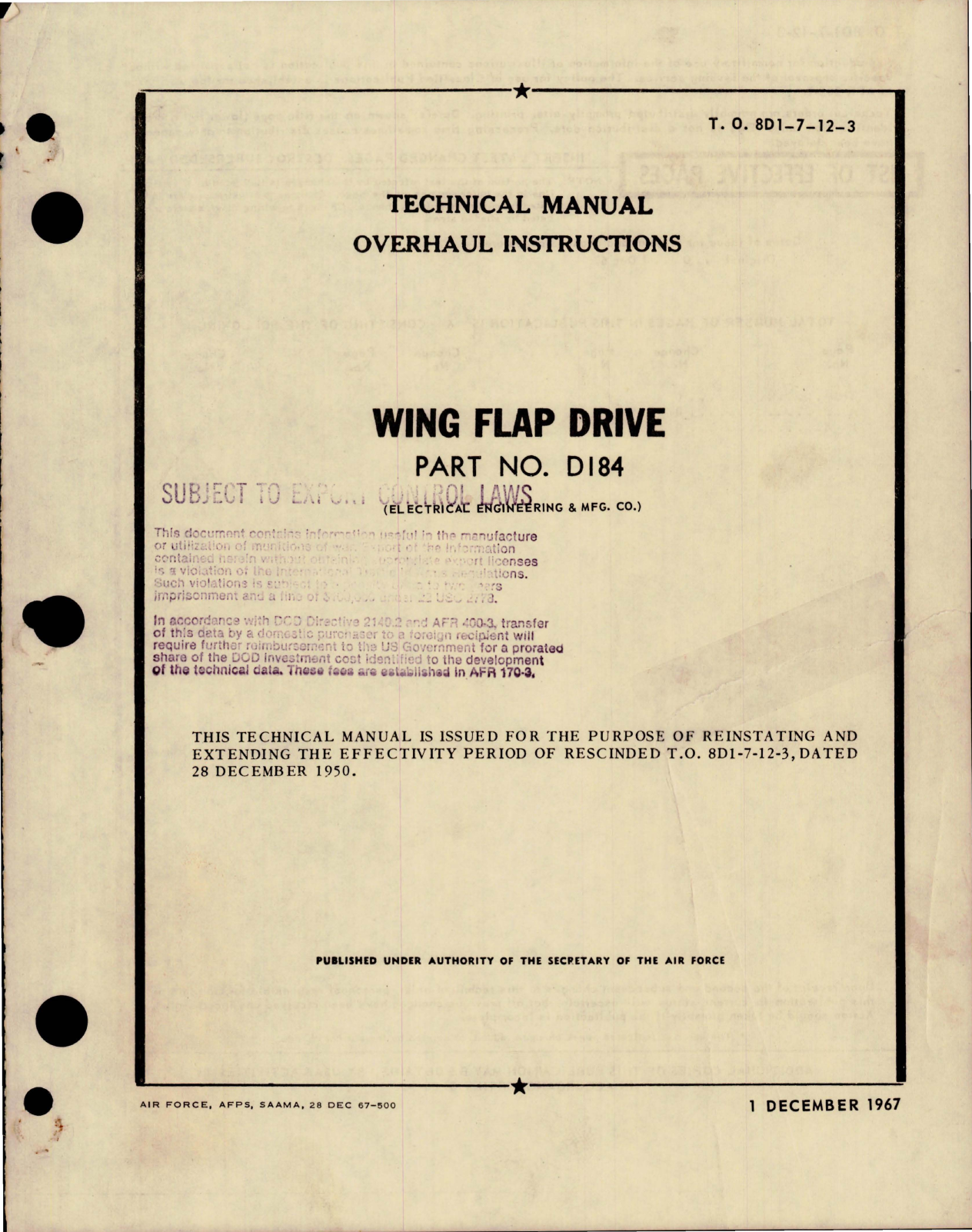 Sample page 1 from AirCorps Library document: Overhaul Instructions for Wing Flap Drive - Part D184