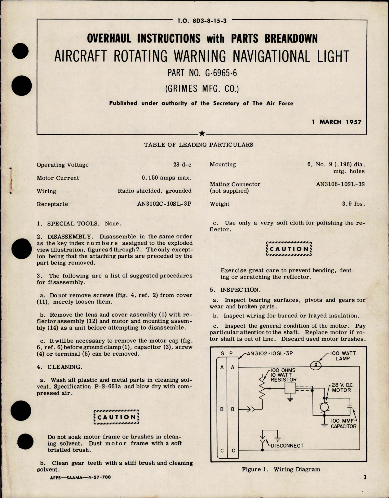 Sample page 1 from AirCorps Library document: Overhaul Instructions with Parts for Rotating Warning Navigational Light - Part G-6965-6 