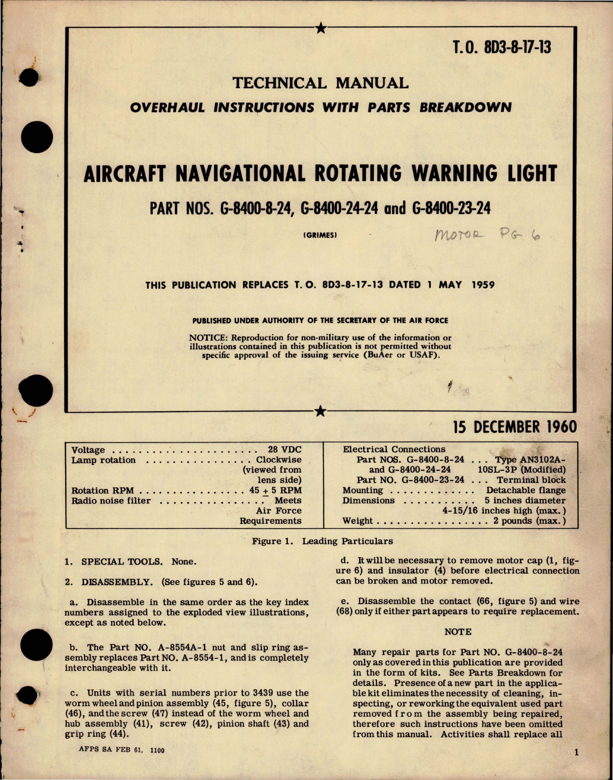 Sample page 1 from AirCorps Library document: Overhaul Instructions with Parts Breakdown for Navigational Rotating Warning Light 