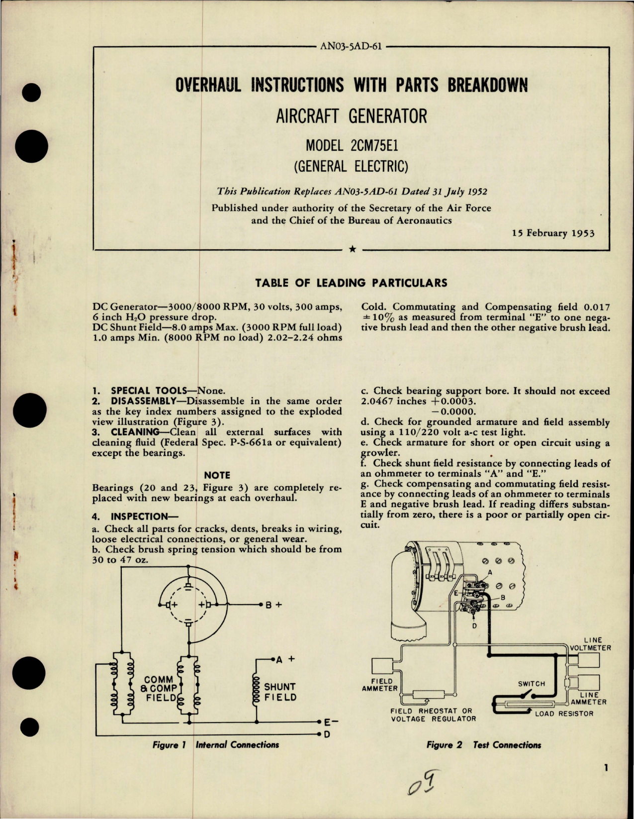 Sample page 1 from AirCorps Library document: Overhaul Instructions with Parts Breakdown for Aircraft Generator - Model 2CM75E1 