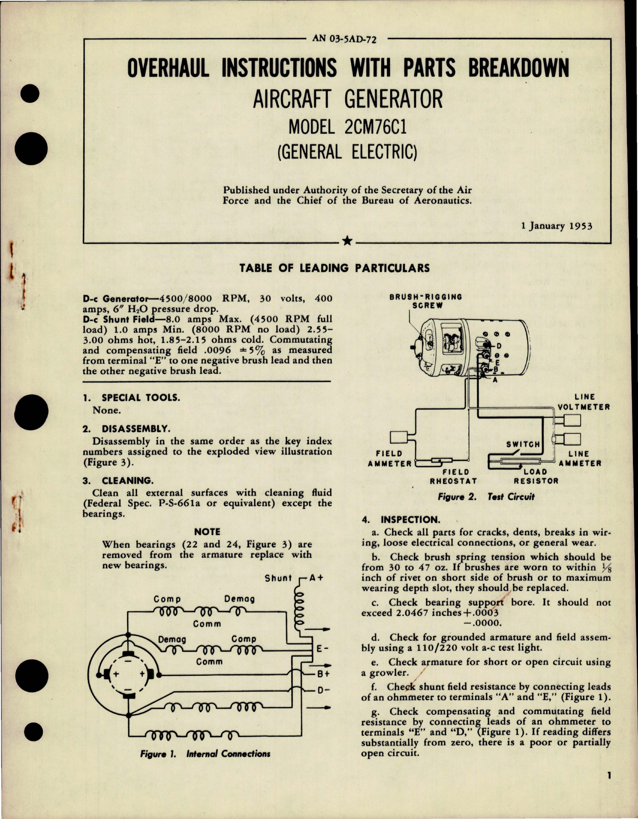 Sample page 1 from AirCorps Library document: Overhaul Instructions with Parts Breakdown for Aircraft Generator - Model 2CM76C1 