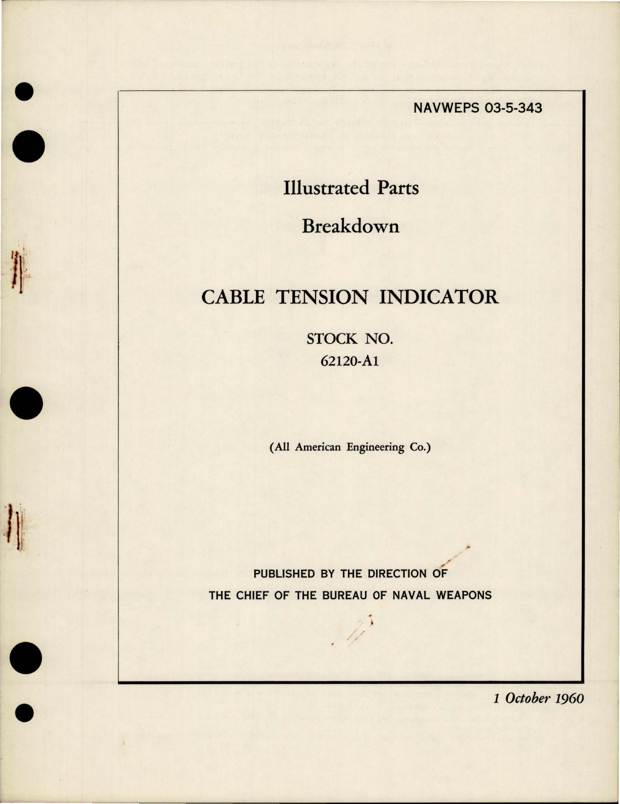 Sample page 1 from AirCorps Library document: Illustrated Parts Breakdown for Cable Tension Indicator - Stock 62120-A1