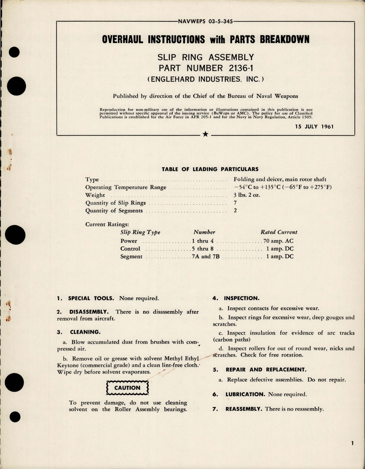 Sample page 1 from AirCorps Library document: Overhaul Instructions with Parts Breakdown for Slip Ring Assembly - Part 2136-1 