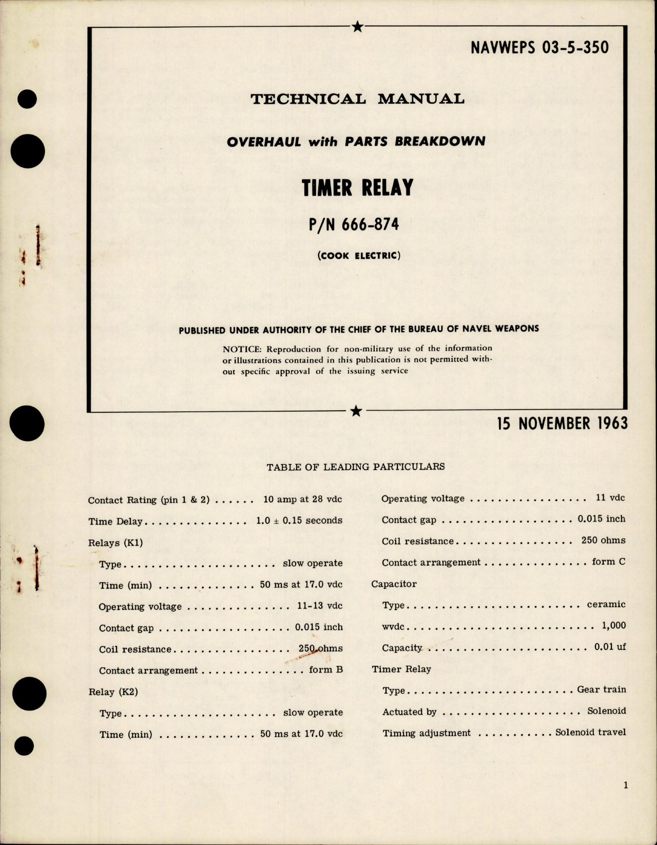 Sample page 1 from AirCorps Library document: Overhaul with Parts Breakdown for Timer Relay - Part 666-874 