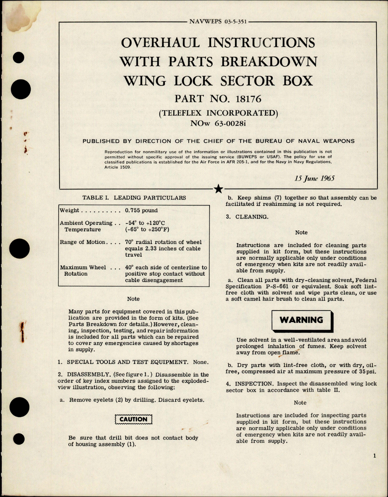 Sample page 1 from AirCorps Library document: Overhaul Instructions with Parts Breakdown for Wing Lock Sector Box - Part 18176