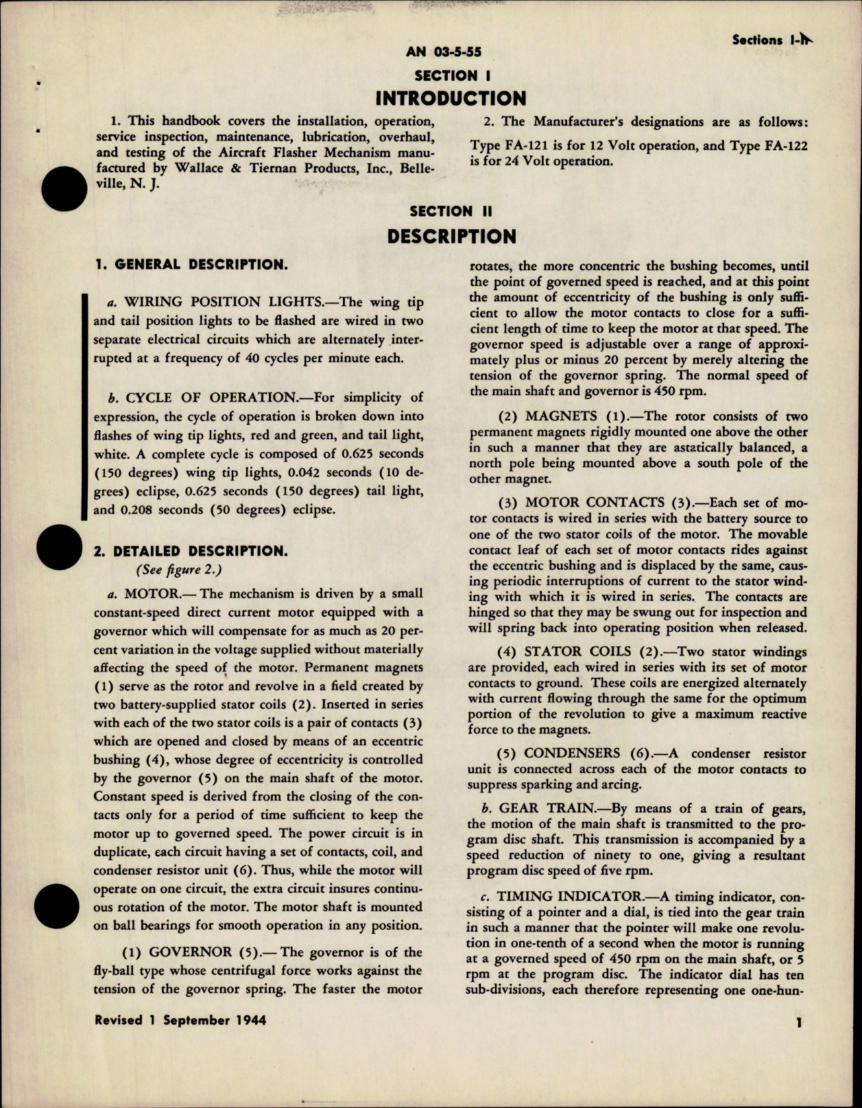 Sample page 5 from AirCorps Library document: Handbook of Instructions with Parts Catalog for Aircraft Flasher Mechanism - Types FA-121 and FA-122