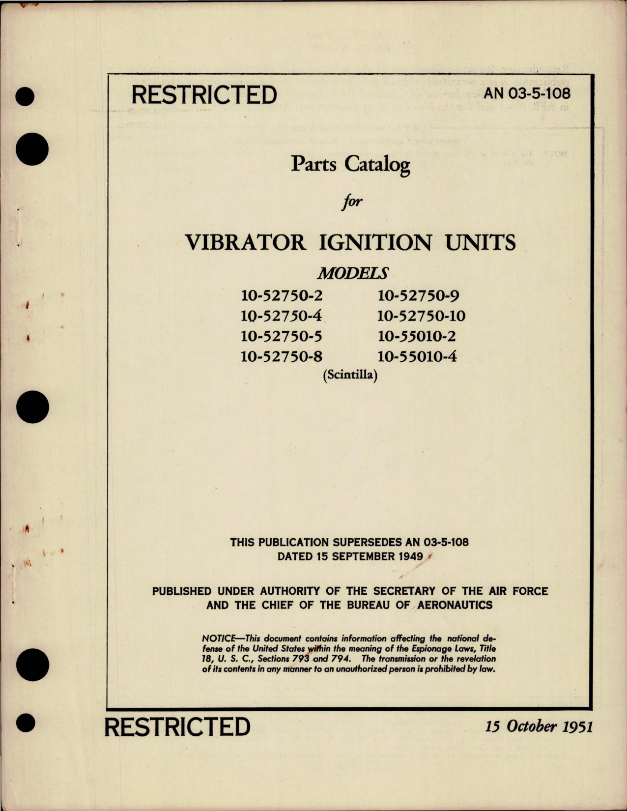 Sample page 1 from AirCorps Library document: Parts Catalog for Vibrator Ignition Units 