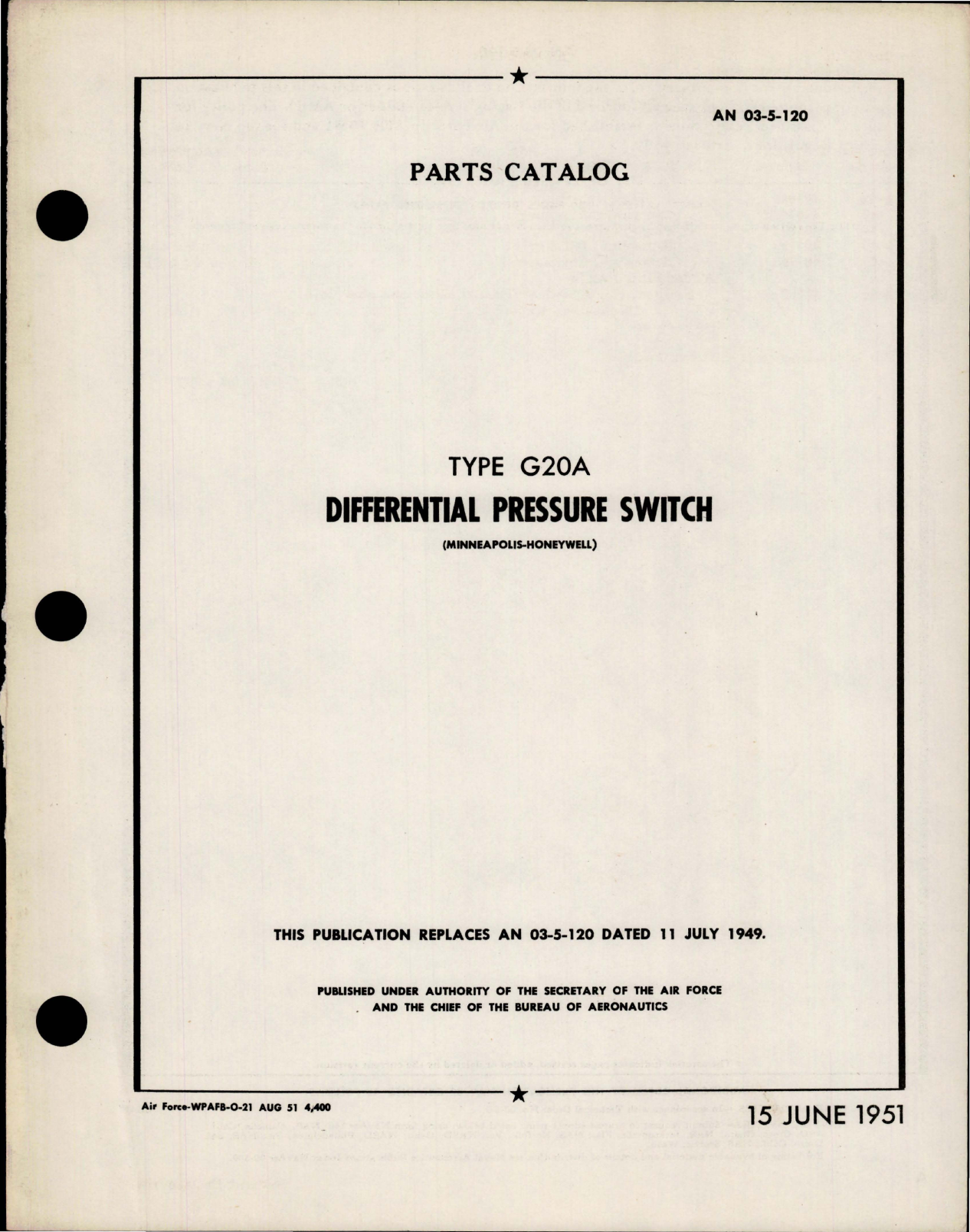 Sample page 1 from AirCorps Library document: Parts Catalog for Differential Pressure Switch - Type G20A 