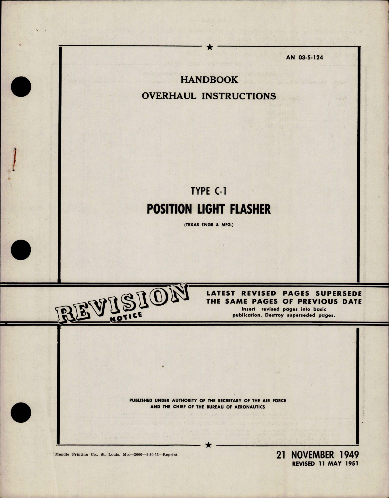 Sample page 1 from AirCorps Library document: Overhaul Instructions for Position Light Flashers - Type C-1 