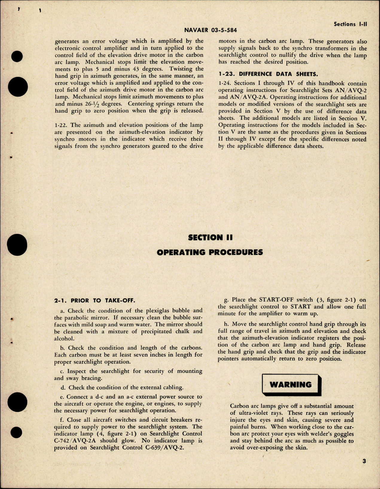 Sample page 7 from AirCorps Library document: Operation Instructions for Aircraft Searchlight Sets - AN-AVQ-2 and AN-AVQ-2A - Installations in AF-2S, P2V-5, AD-4N, AD-5N, and S2F