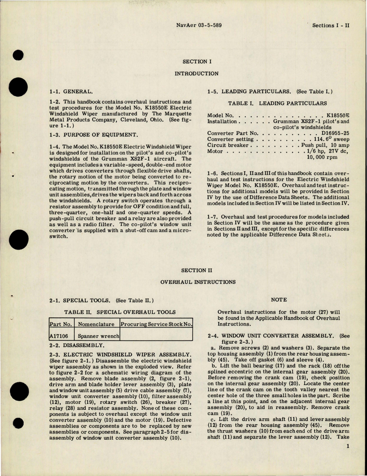 Sample page 5 from AirCorps Library document: Overhaul Instructions for Electric Windshield Wipers - Part K18550E 