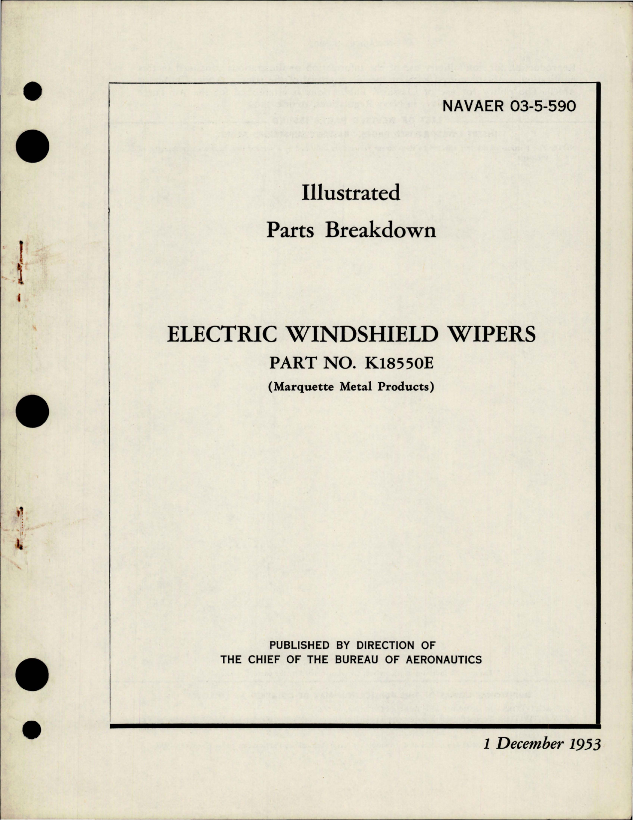 Sample page 1 from AirCorps Library document: Illustrated Parts Breakdown for Electric Windshield Wipers - Part K18550E 