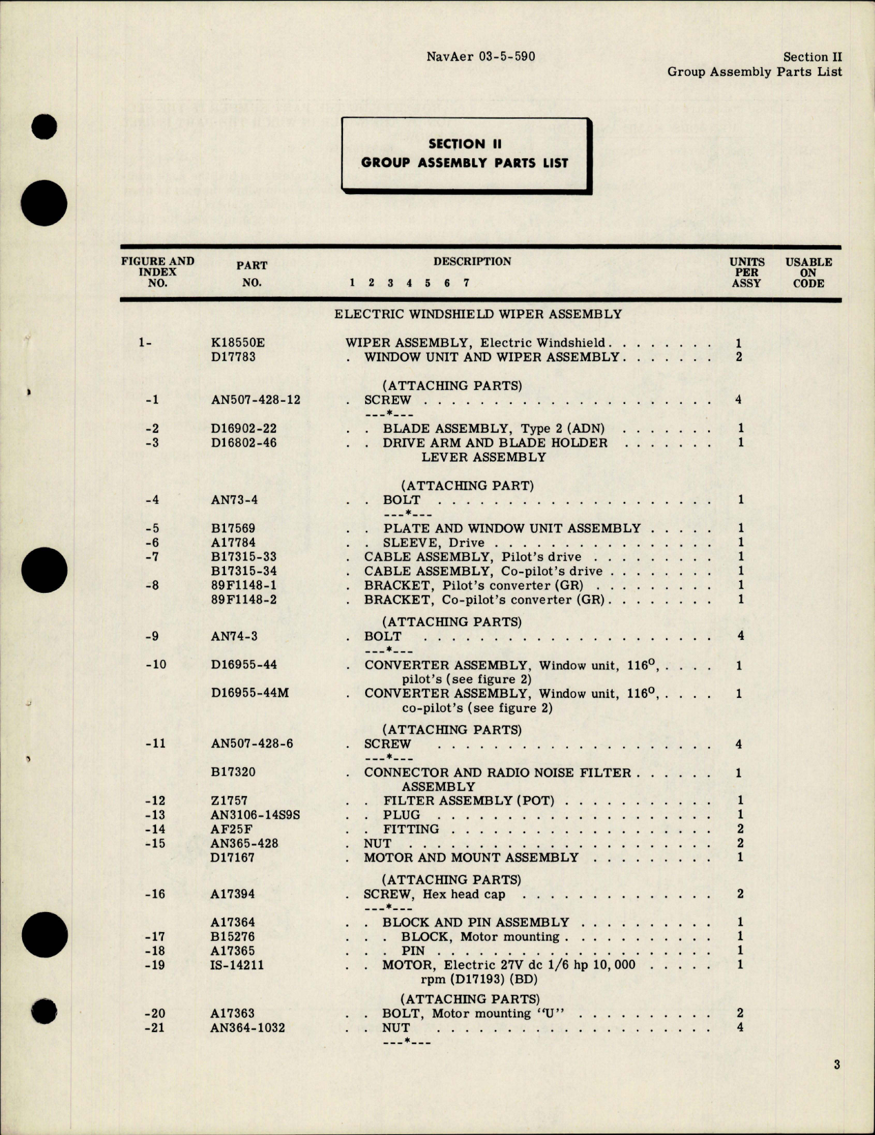 Sample page 5 from AirCorps Library document: Illustrated Parts Breakdown for Electric Windshield Wipers - Part K18550E 