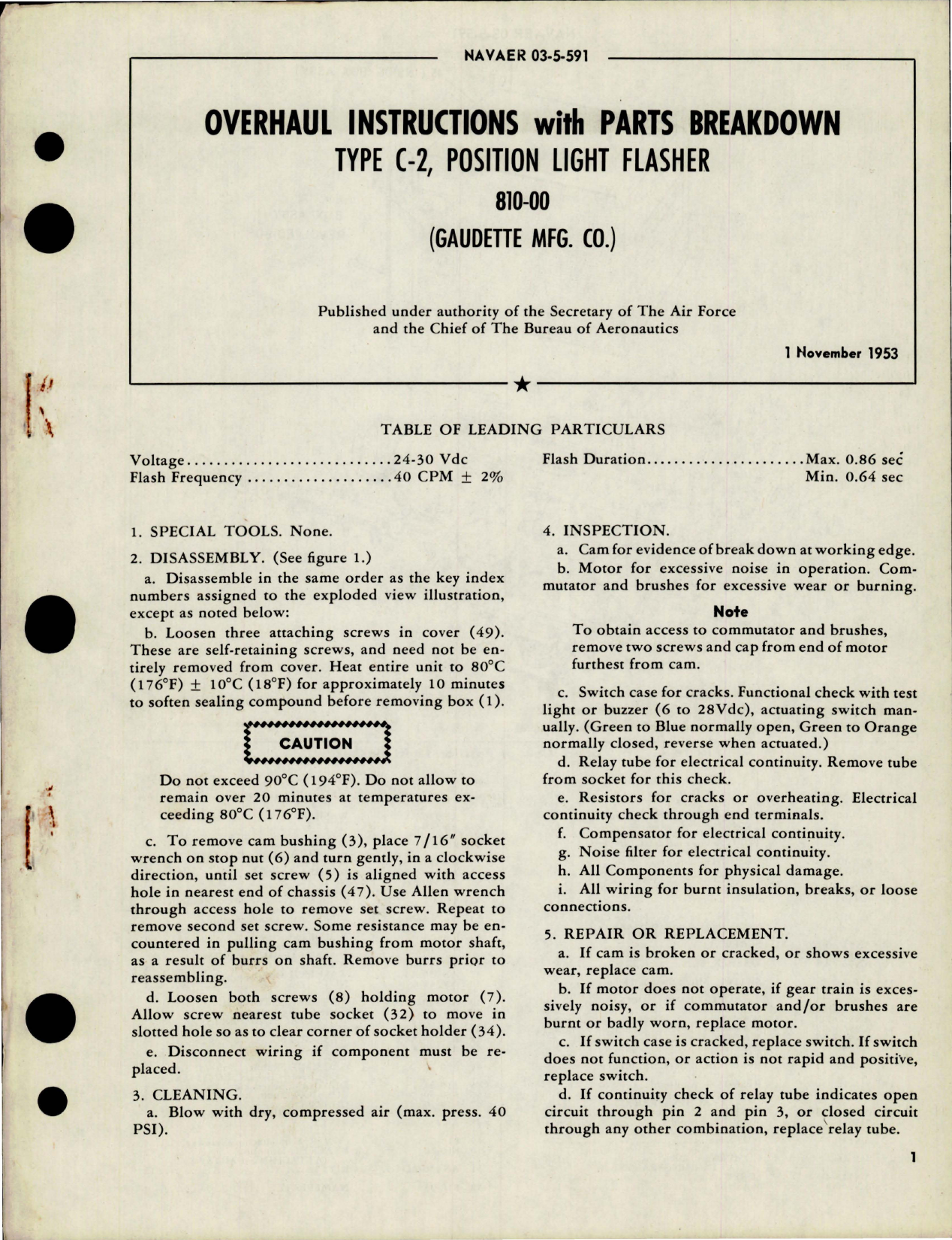 Sample page 1 from AirCorps Library document: Overhaul Instructions with Parts Breakdown for Position Light Flasher - Type C-2 - 810-00 