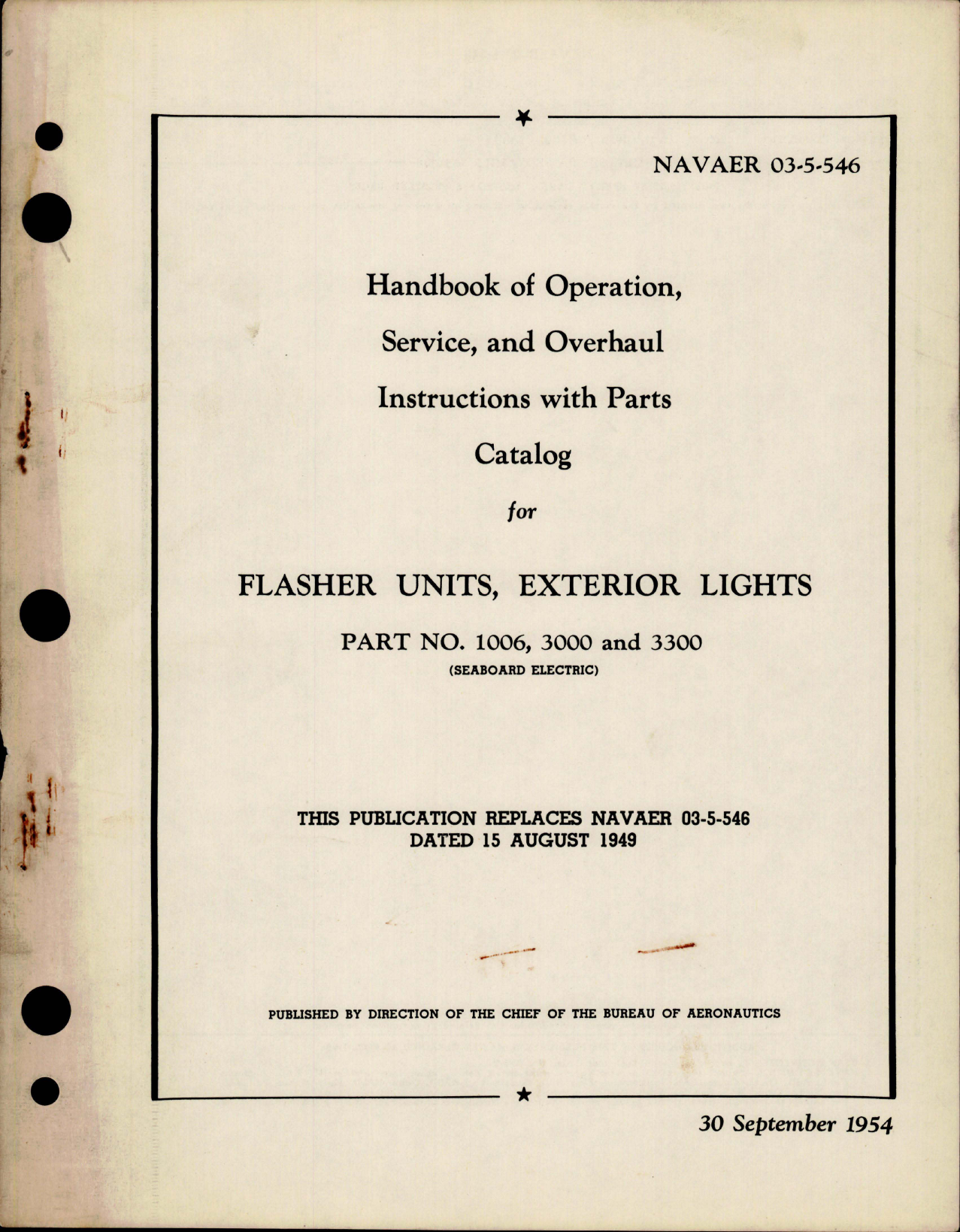 Sample page 1 from AirCorps Library document: Operation, Service and Overhaul with Parts for Exterior Lights - Flasher Units - Parts 1006, 300, 3300 