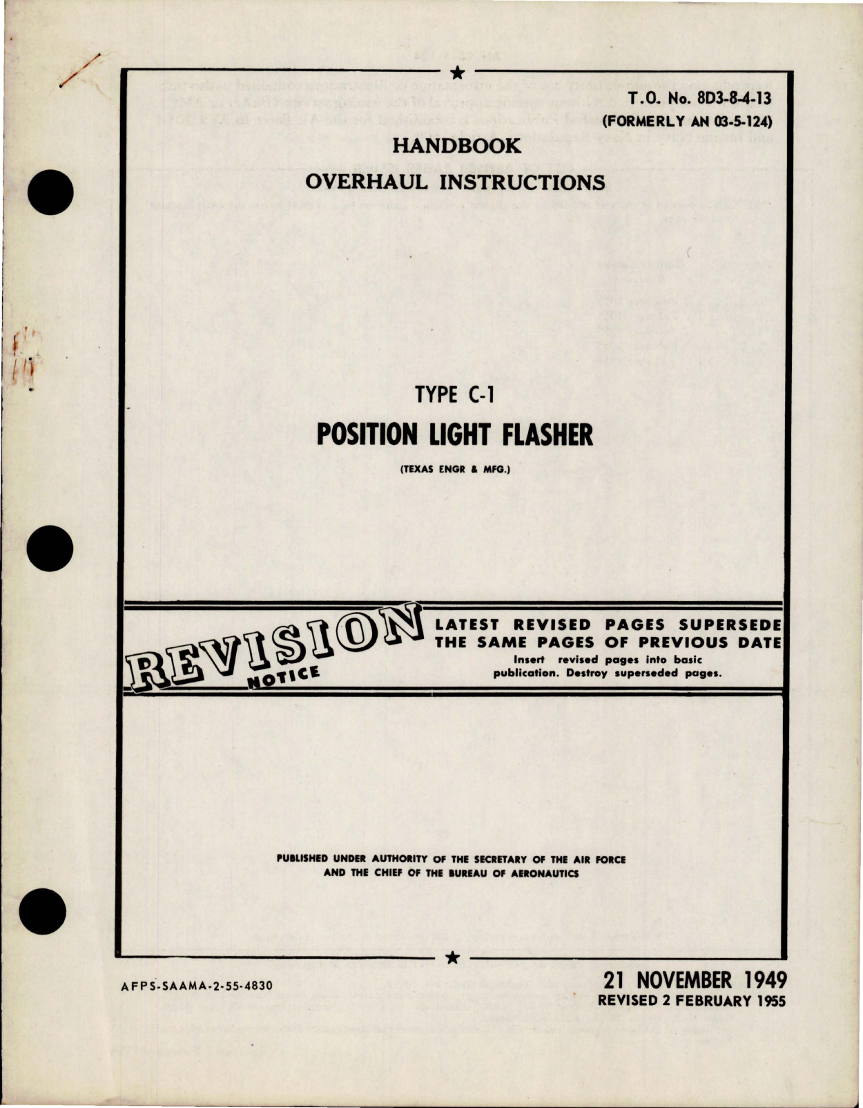 Sample page 1 from AirCorps Library document: Overhaul Instructions for Position Light Flasher - Type C-1