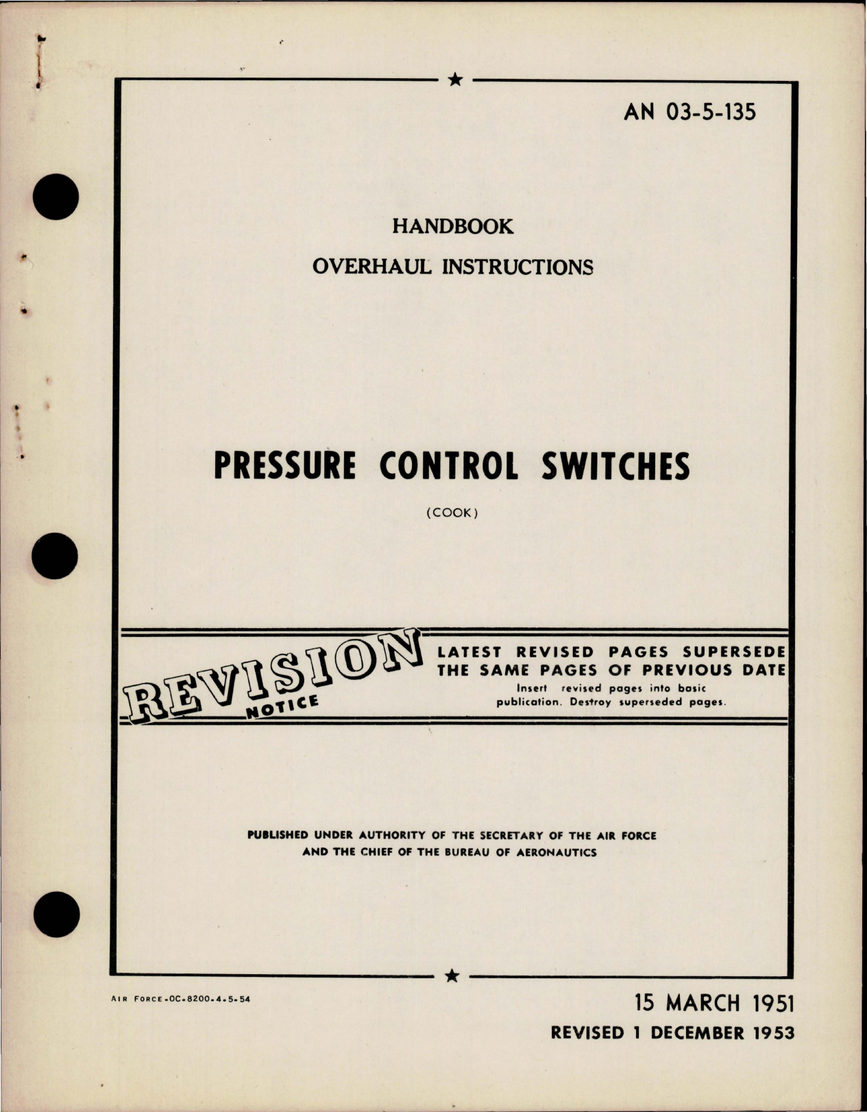 Sample page 1 from AirCorps Library document: Overhaul Instructions for Pressure Control Switches