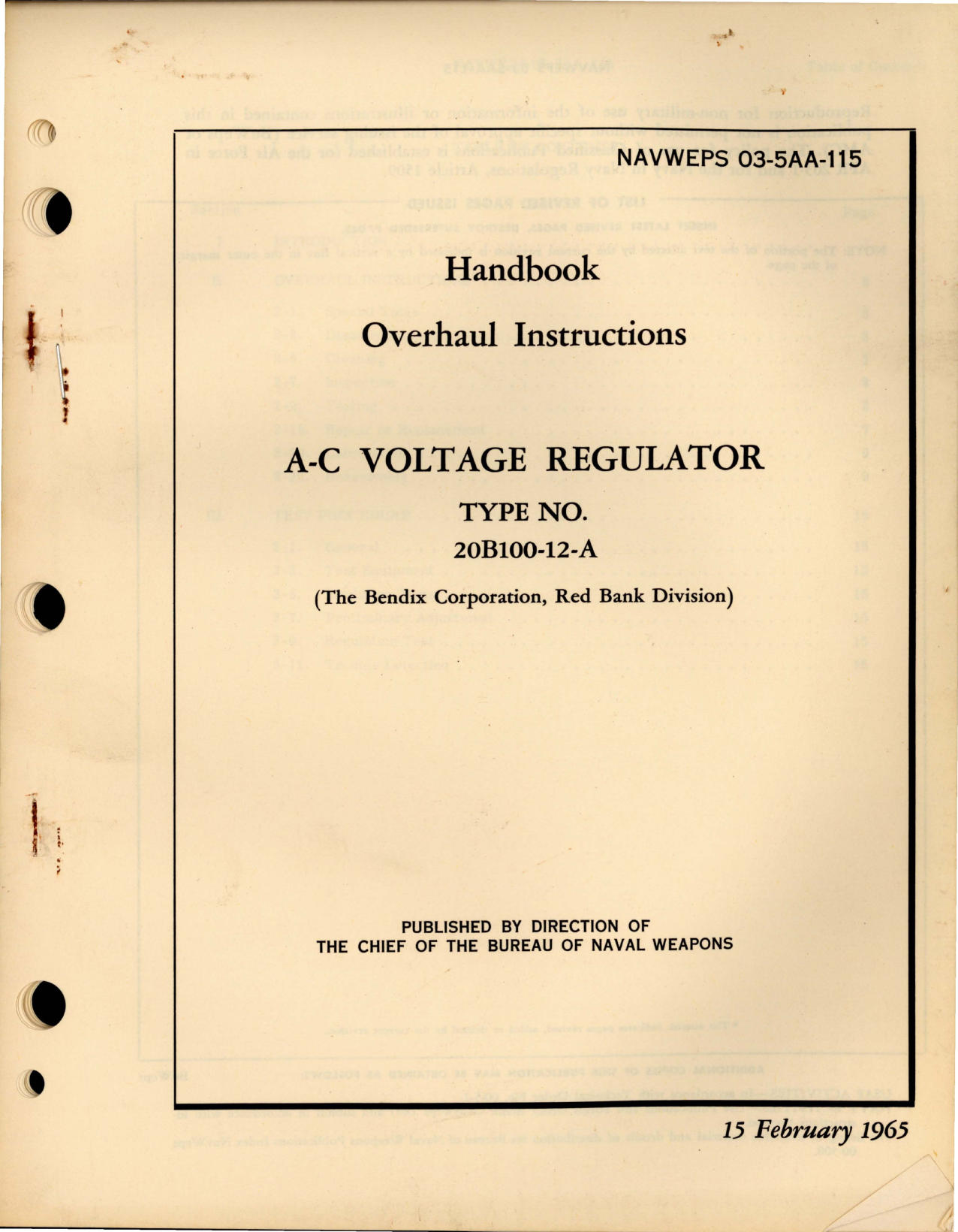 Sample page 1 from AirCorps Library document: Overhaul Instructions for AC Voltage Regulator - Type 20B100-12-A