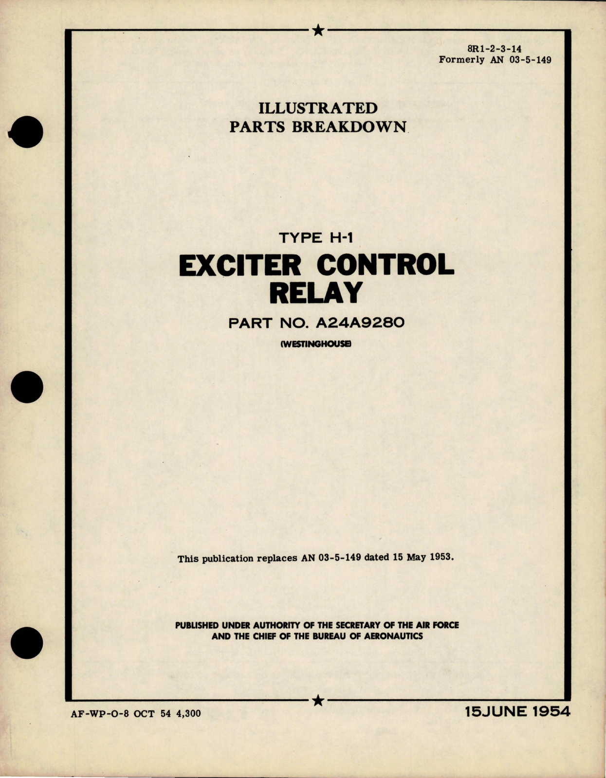 Sample page 1 from AirCorps Library document: Illustrated Parts Breakdown for Exciter Control Relay - Type H-1 - Part A24A9280 