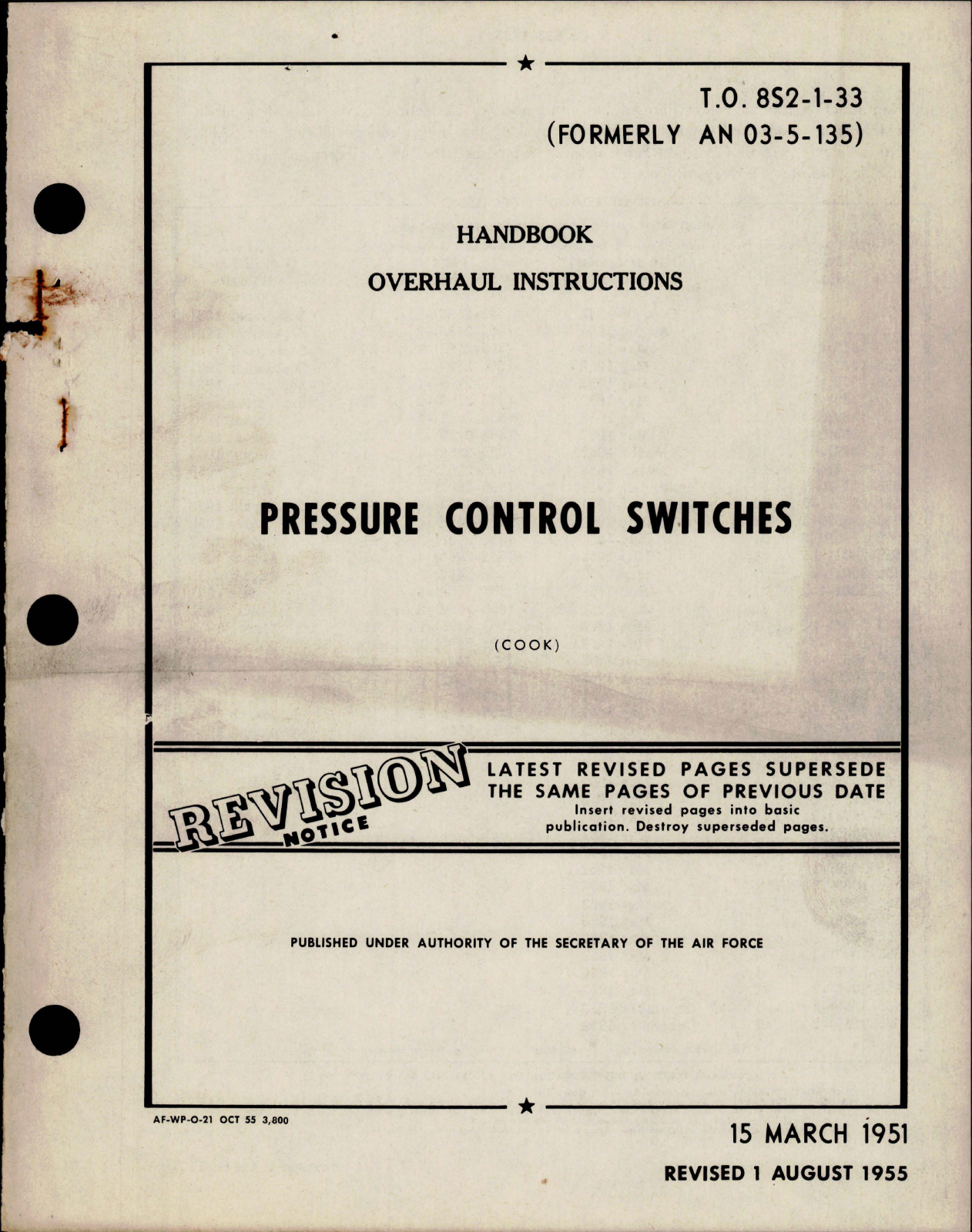 Sample page 1 from AirCorps Library document: Overhaul Instructions for Pressure Control Switches 