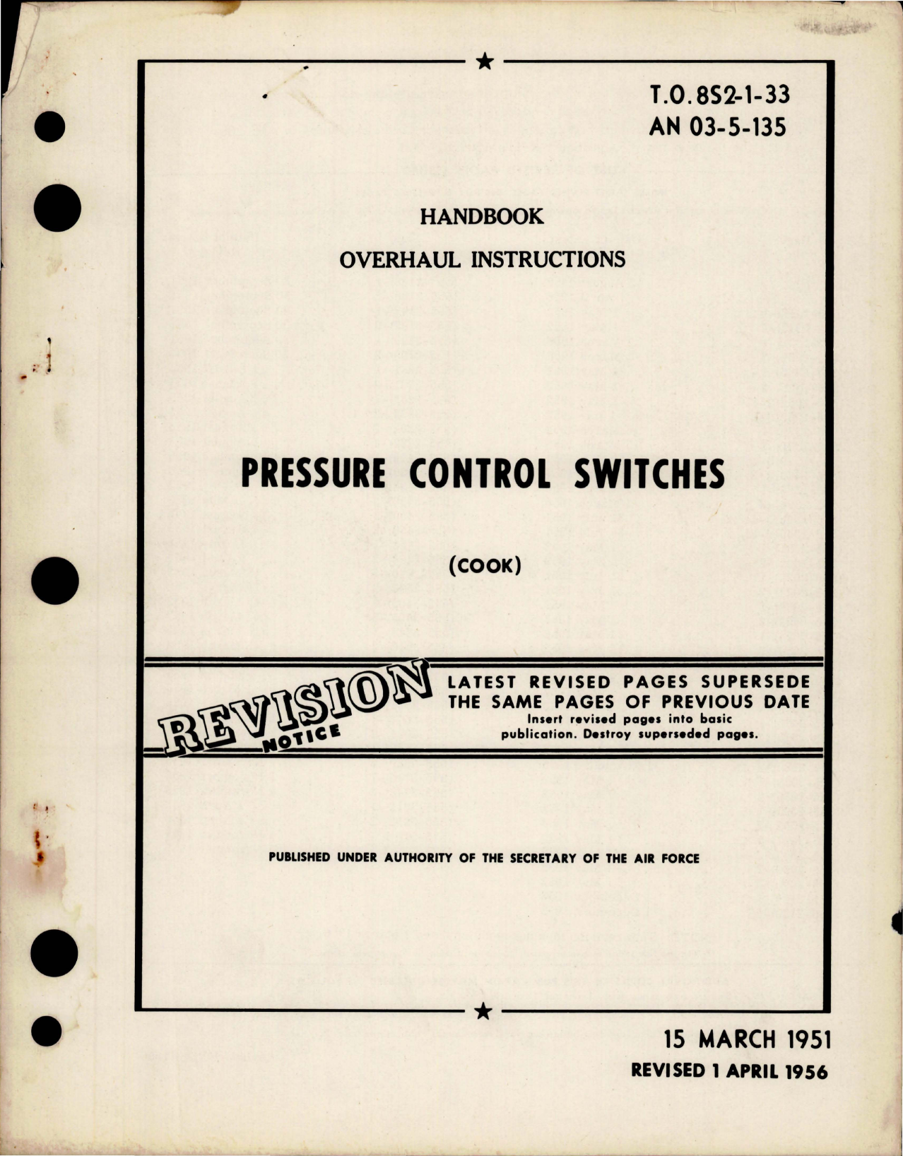 Sample page 1 from AirCorps Library document: Overhaul Instructions for Pressure Control Switch 