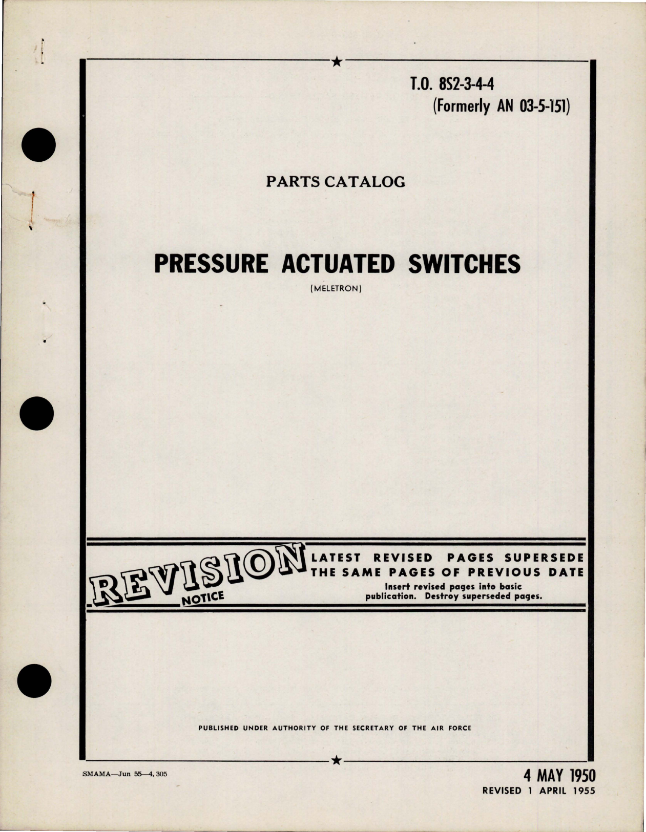 Sample page 1 from AirCorps Library document: Parts Catalog for Pressure Actuated Switches 