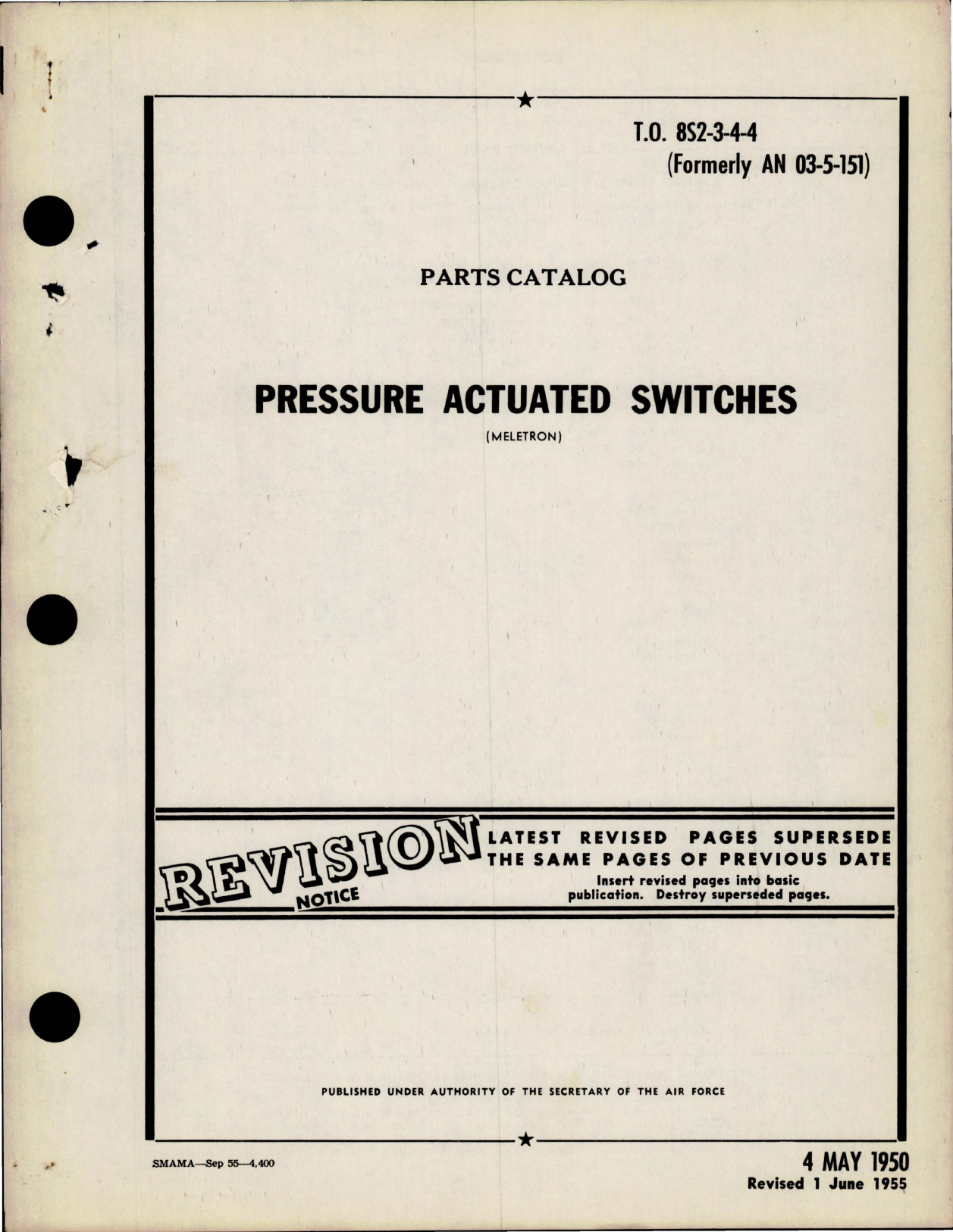Sample page 1 from AirCorps Library document: Parts Catalog for Pressure Actuated Switches 
