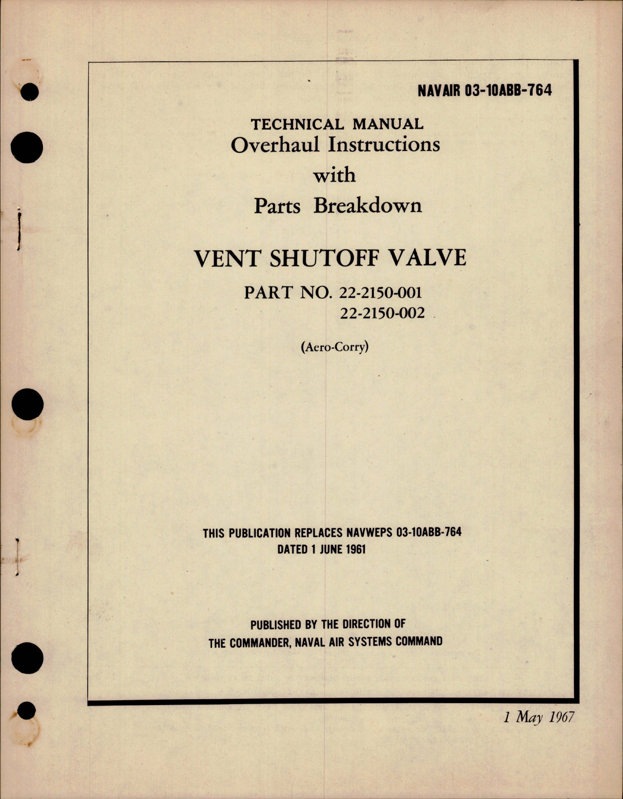 Sample page 1 from AirCorps Library document: Overhaul Instructions with Parts Breakdown for Vent Shutoff Valve - Part 22-2150-001 and 22-2150-002 