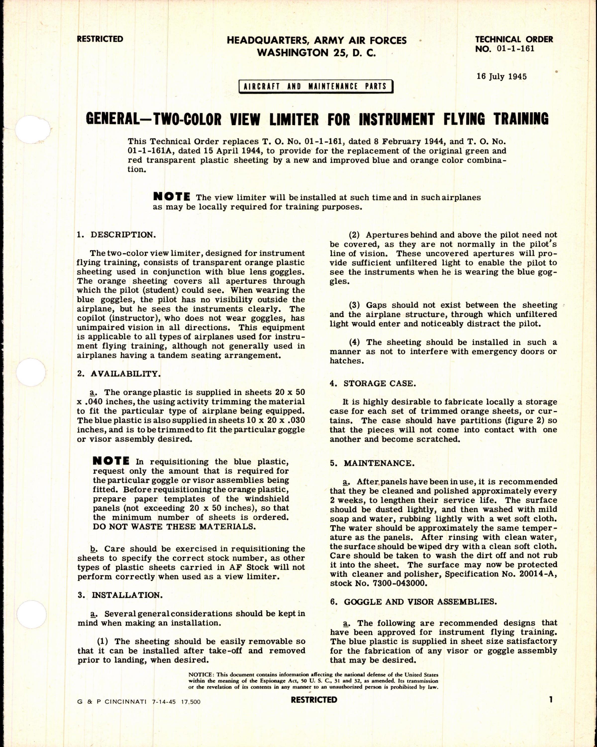 Sample page 1 from AirCorps Library document: Two-Color View Limiter for Instrument Flying Training