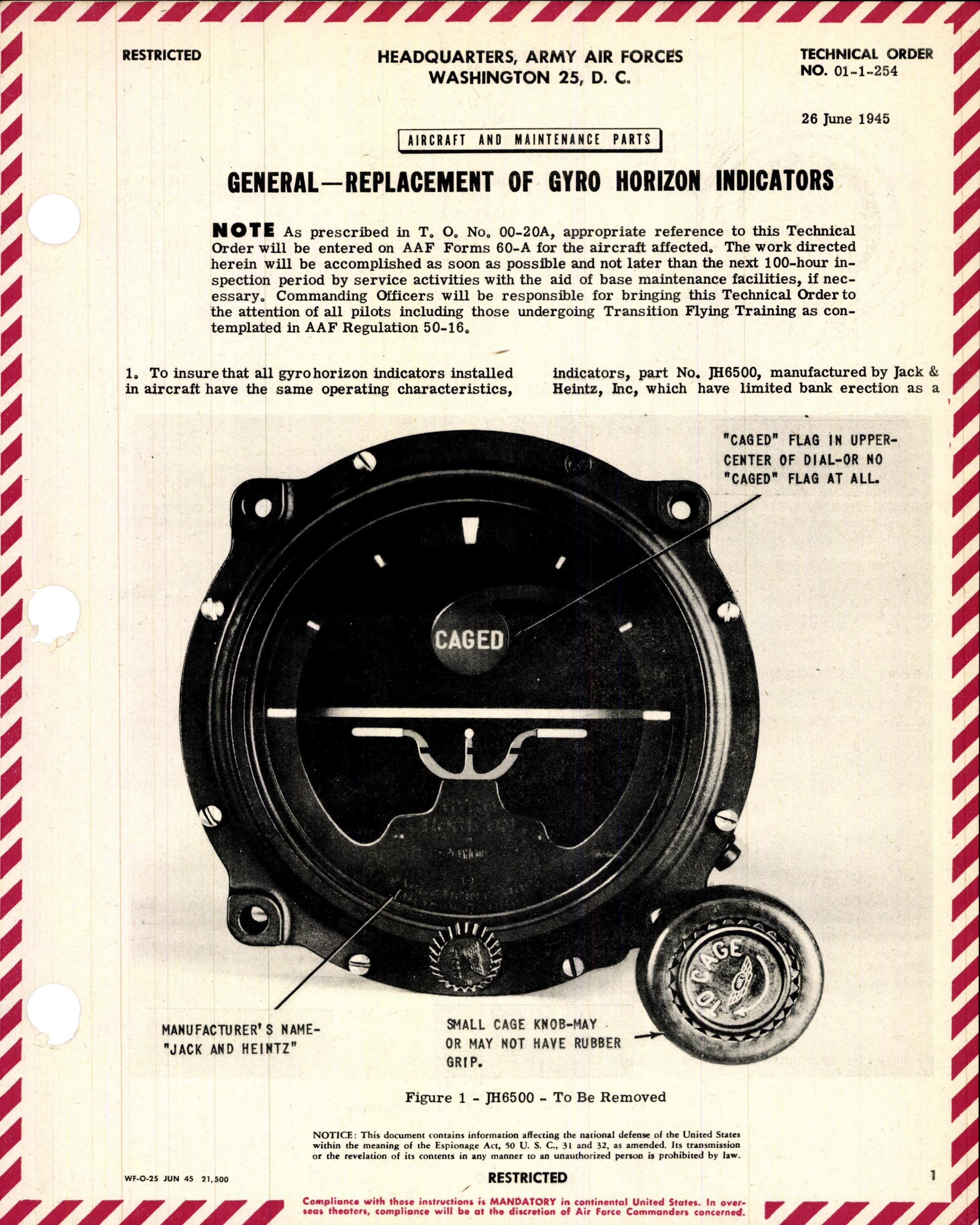 Sample page 1 from AirCorps Library document: Replacement of Gyro Horizon Indicators