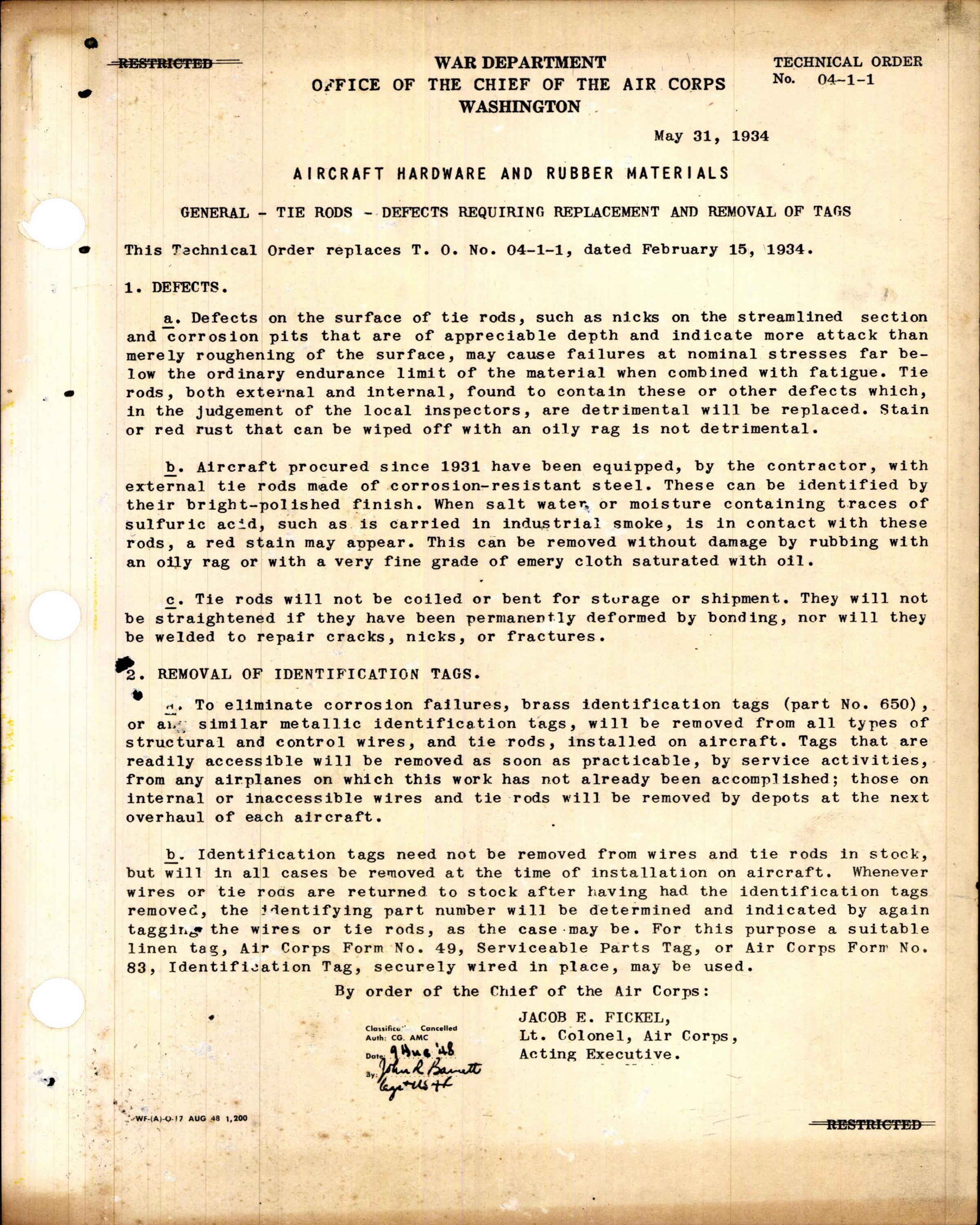 Sample page 1 from AirCorps Library document: Tie - Rods - Defects Requiring Replacement and Removal of Tags