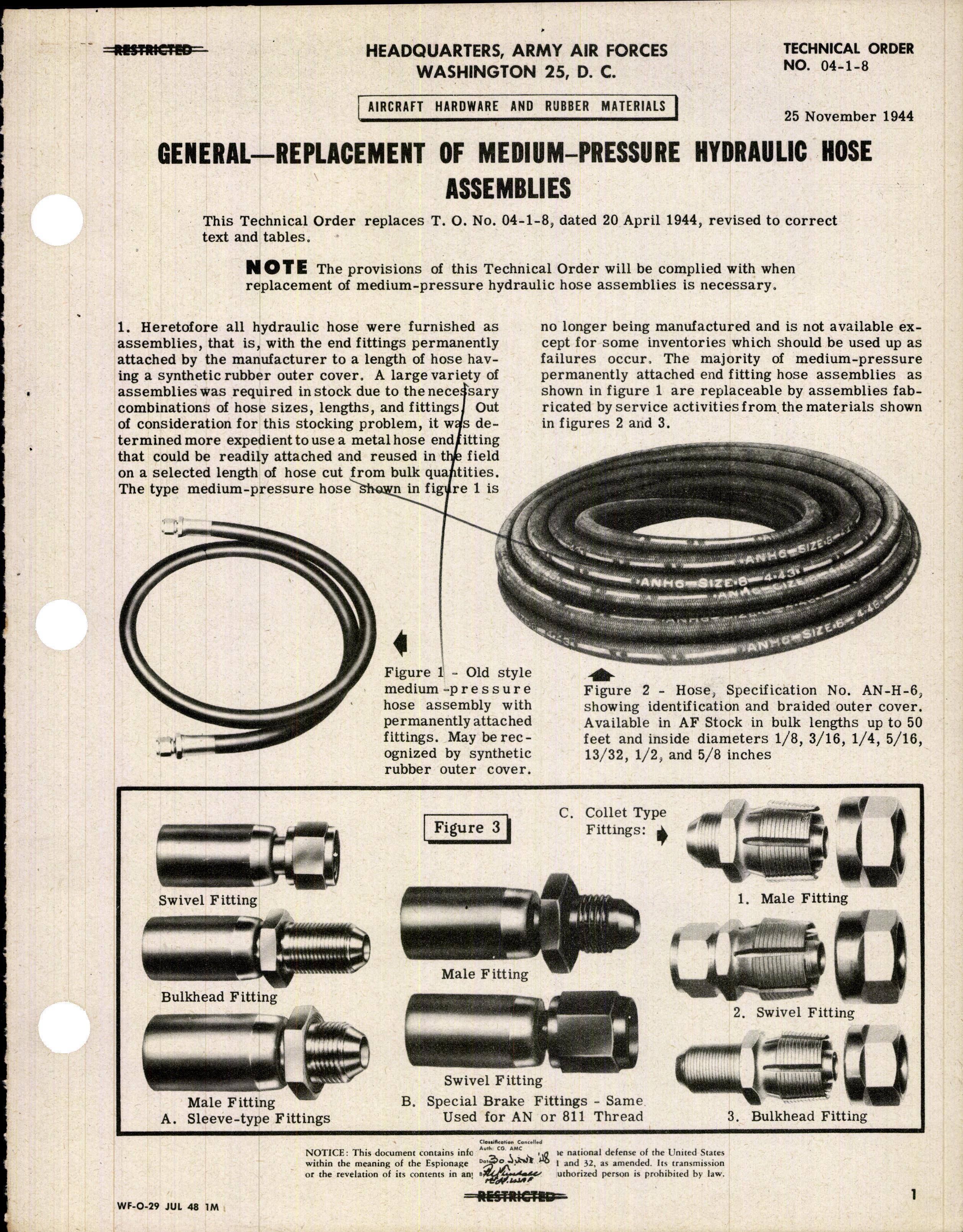 Sample page 1 from AirCorps Library document: Replacement of Medium-Pressure Hydraulic Hose Assemblies
