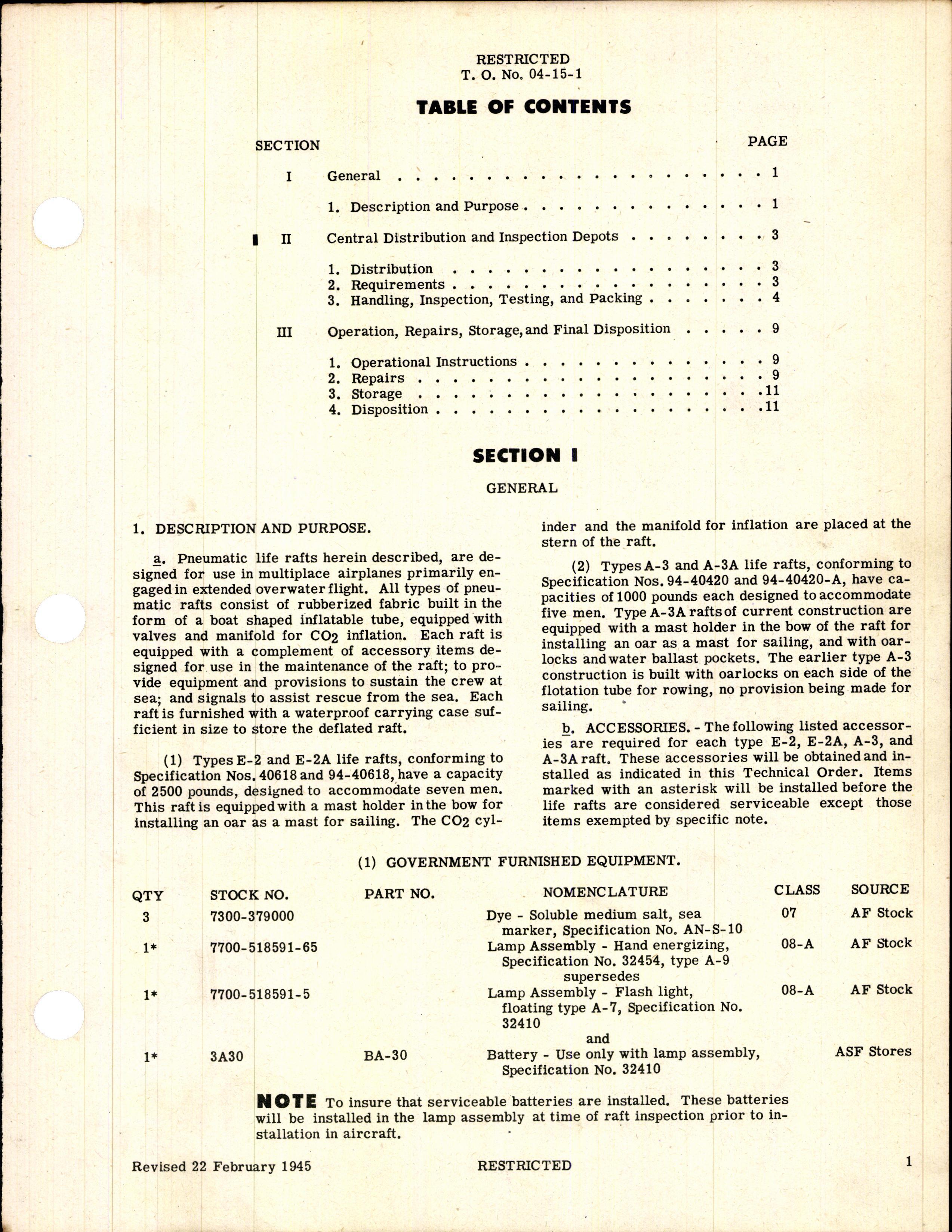 Sample page 3 from AirCorps Library document: Distribution, Inspection, Installation, & Maintenance of Life Rafts