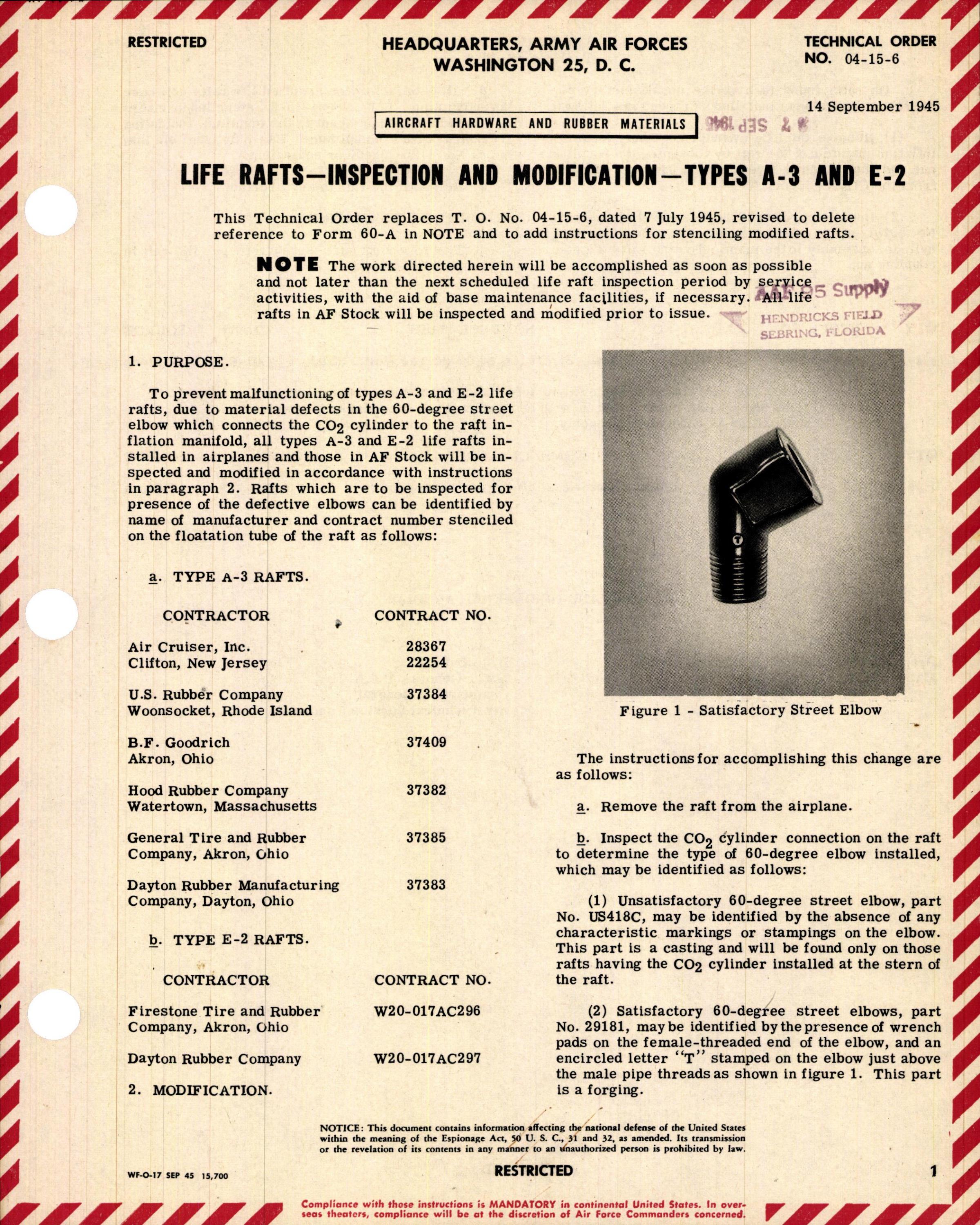 Sample page 1 from AirCorps Library document: Inspection and Modification of Type A-3 and E-2 Life Rafts