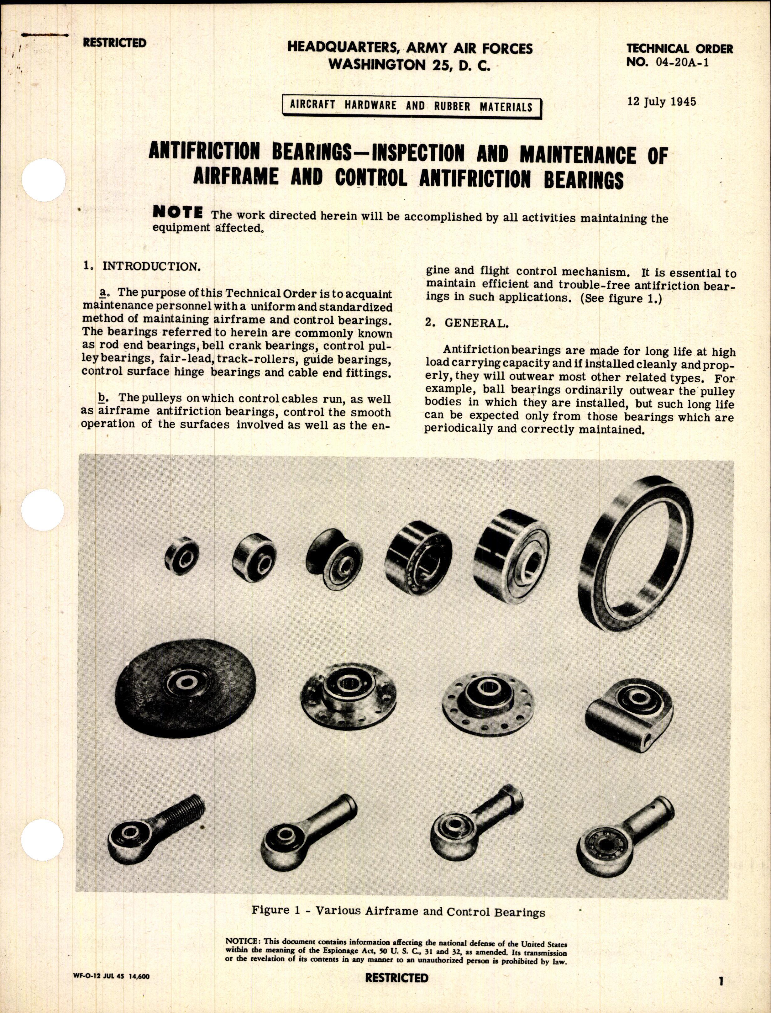 Sample page 1 from AirCorps Library document: Inspection and Maintenance of Airframe and Control Antifriction Bearings