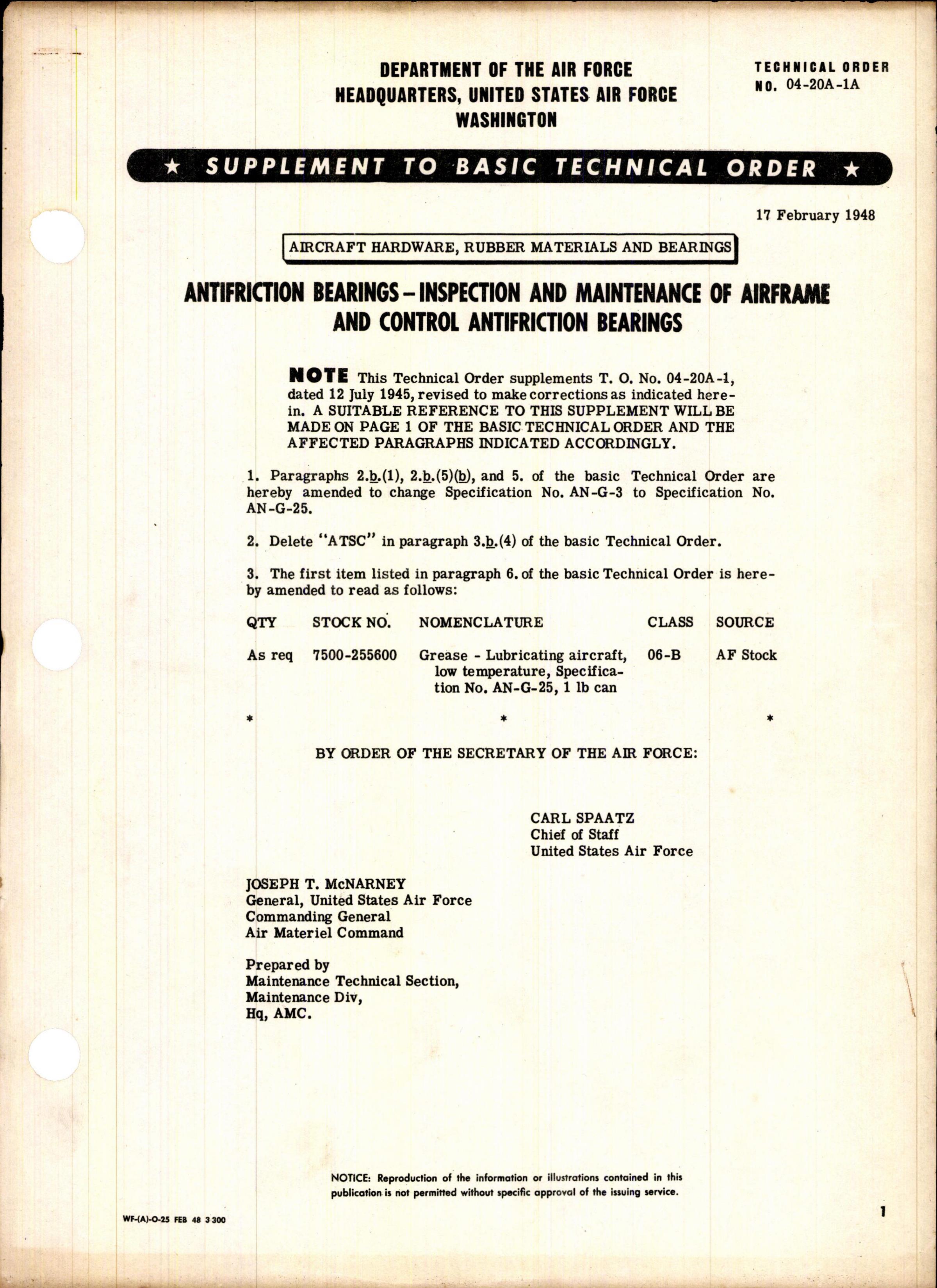 Sample page 1 from AirCorps Library document: Inspection and Maintenance of Airframe and Control Antifriction Bearings