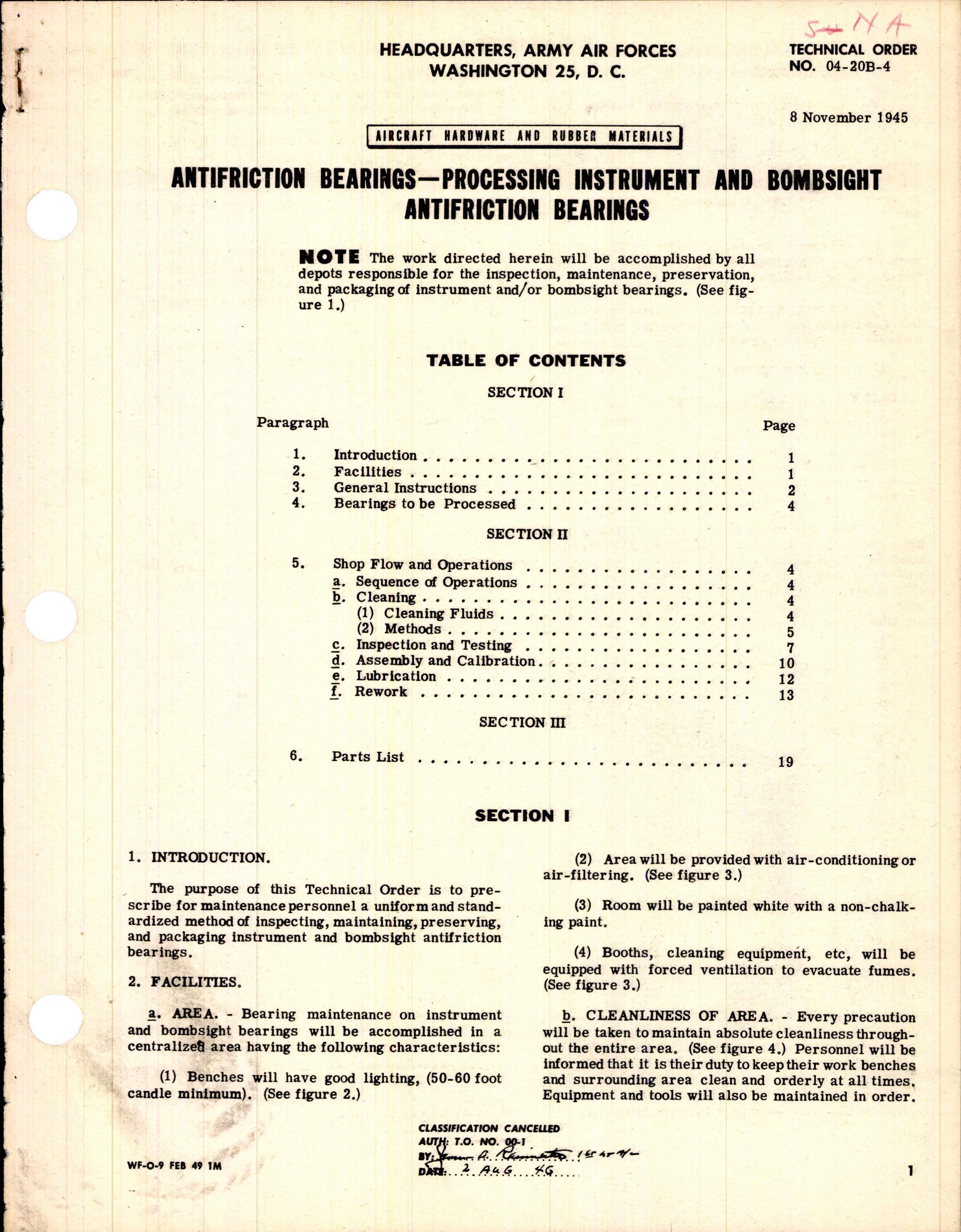 Sample page 1 from AirCorps Library document: Processing Instrument and Bombsight Antifriction Bearings