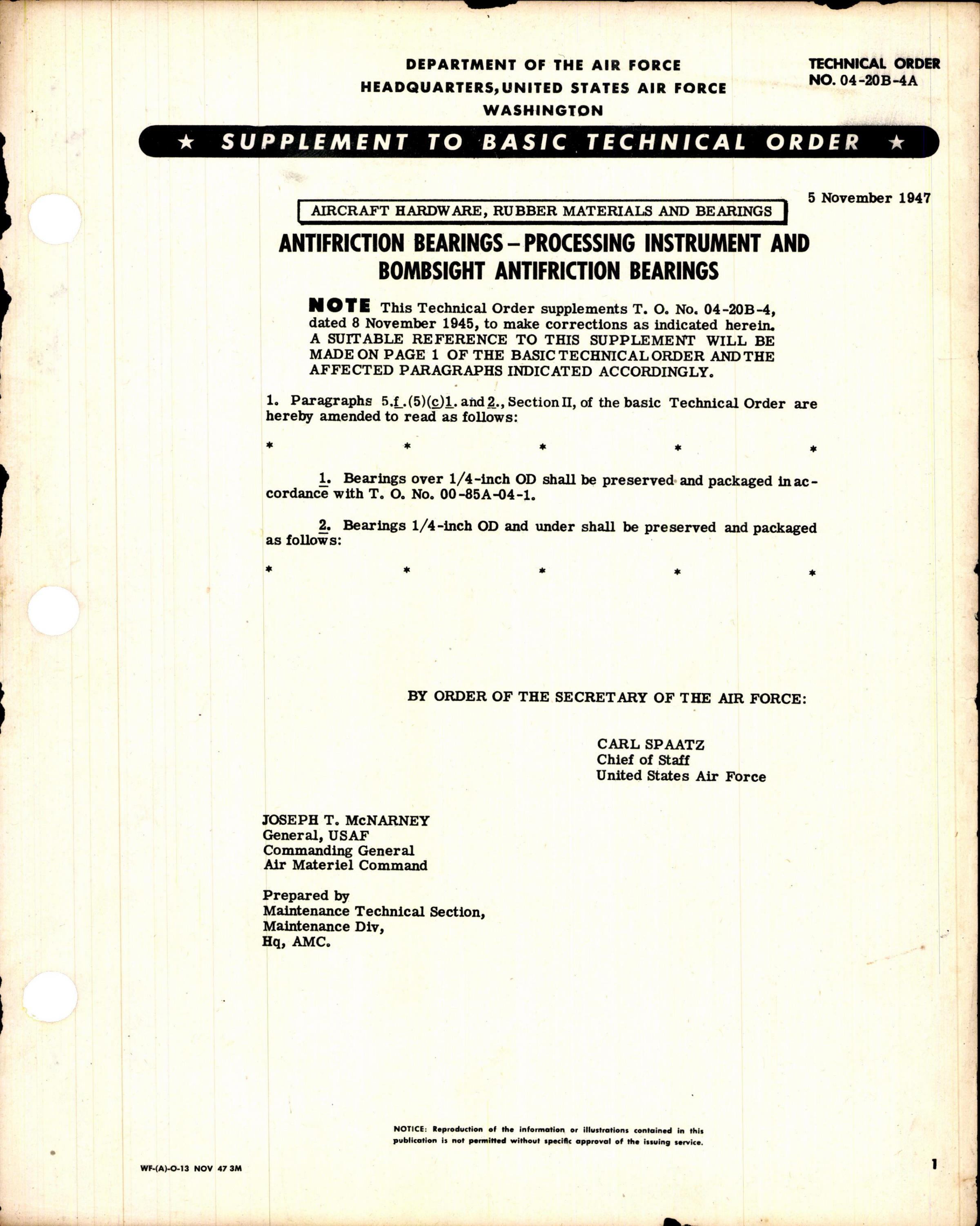 Sample page 1 from AirCorps Library document: Processing Instrument and Bombsight Antifriction Bearings