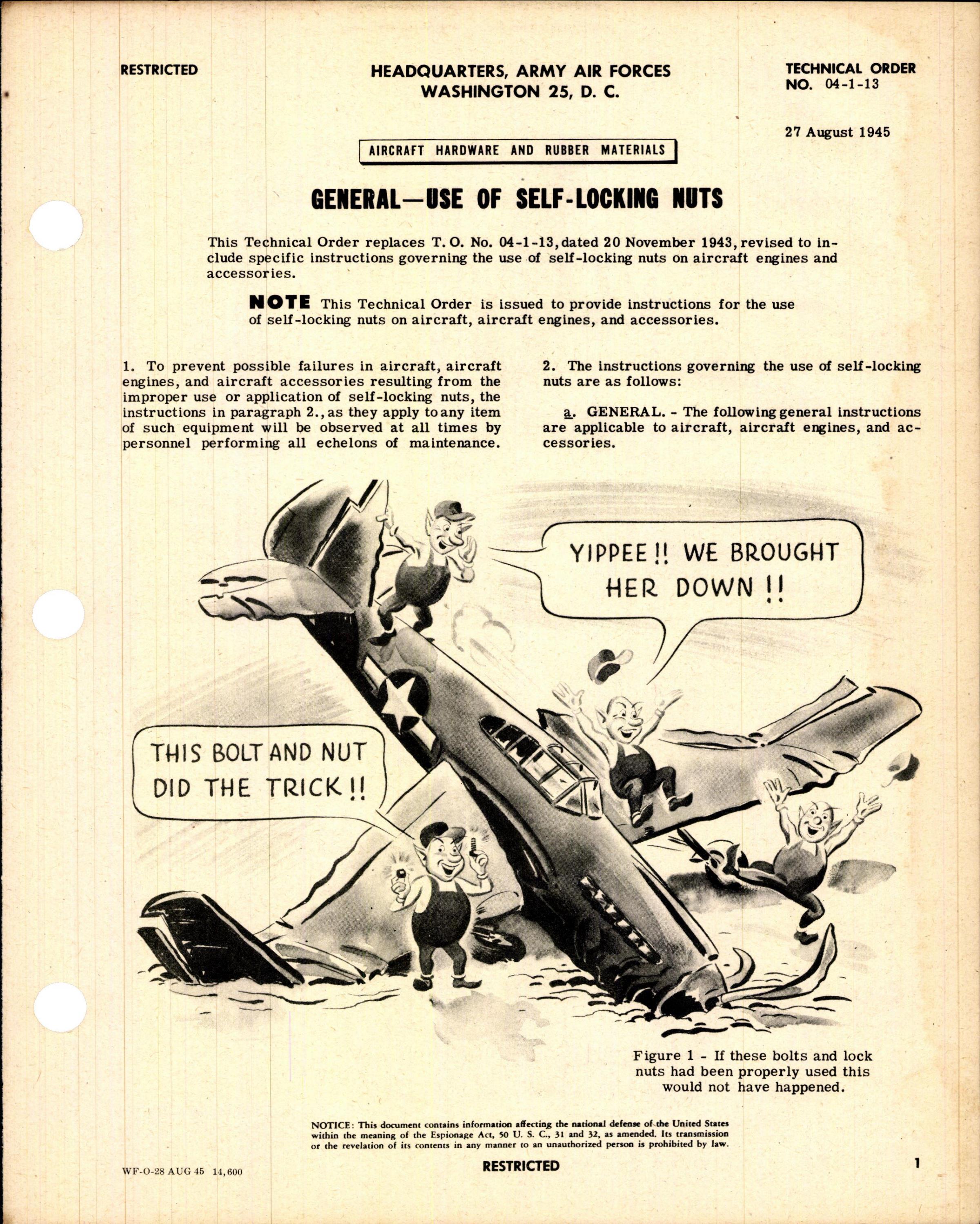 Sample page 1 from AirCorps Library document: Use of Self-Locking Nuts