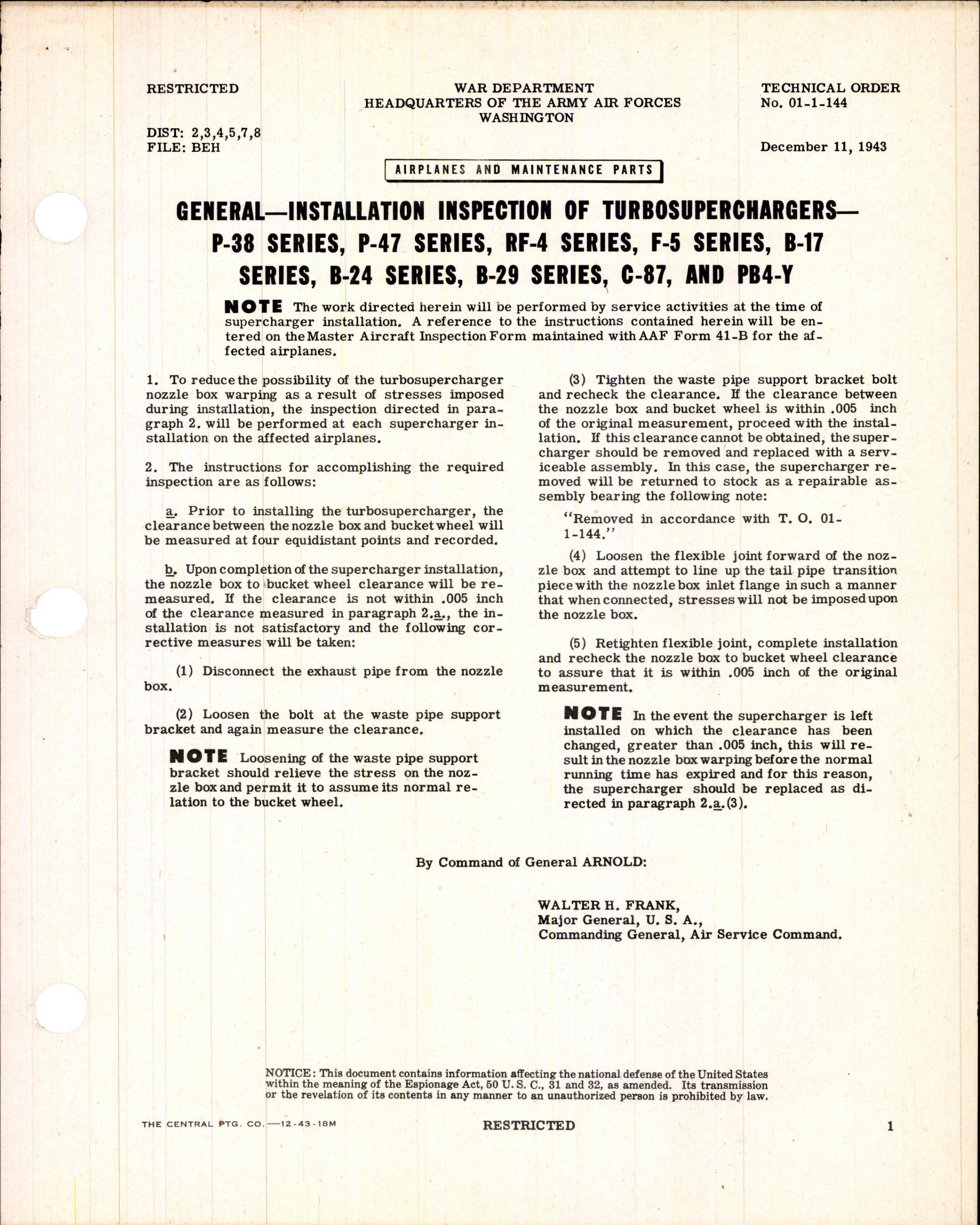 Sample page 1 from AirCorps Library document: Installation and Inspection of Turbosuperchargers
