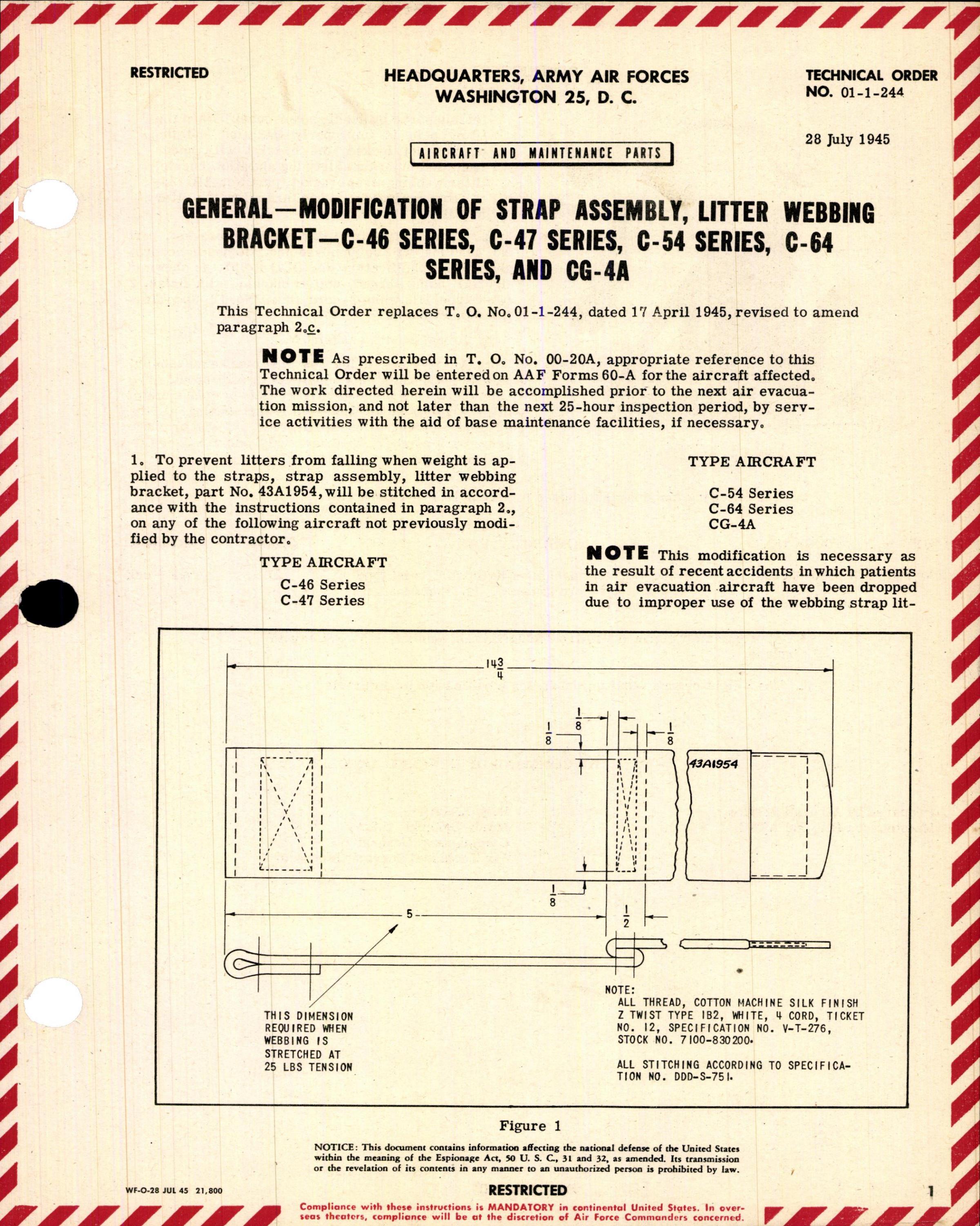 Sample page 1 from AirCorps Library document: Modification of Strap Assembly, Litter Webbing Bracket
